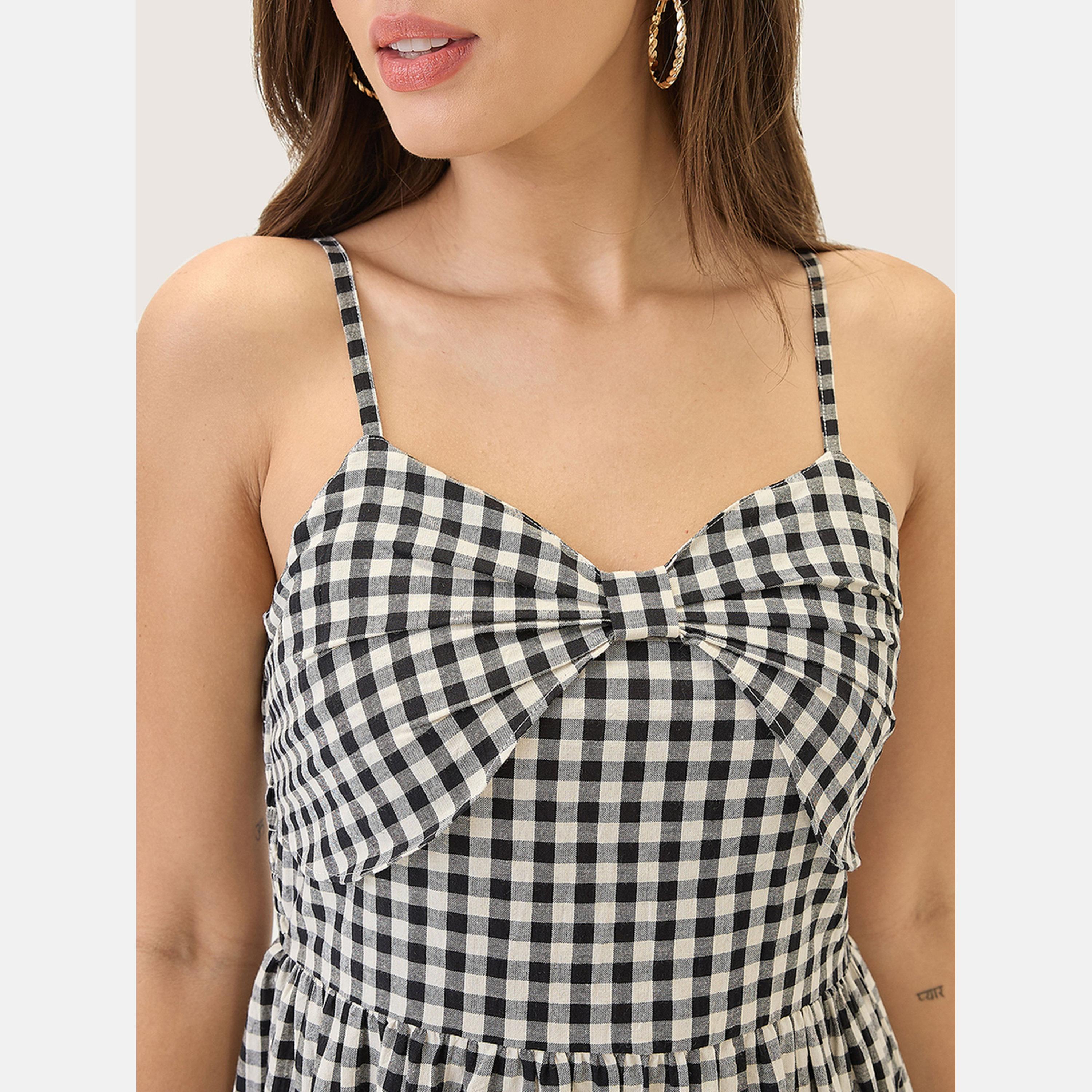 غلوبوص × ستايلي - فستان ماكسي متعدد الطبقات بطبعة مربعات-women-clothing-dresses-image-4