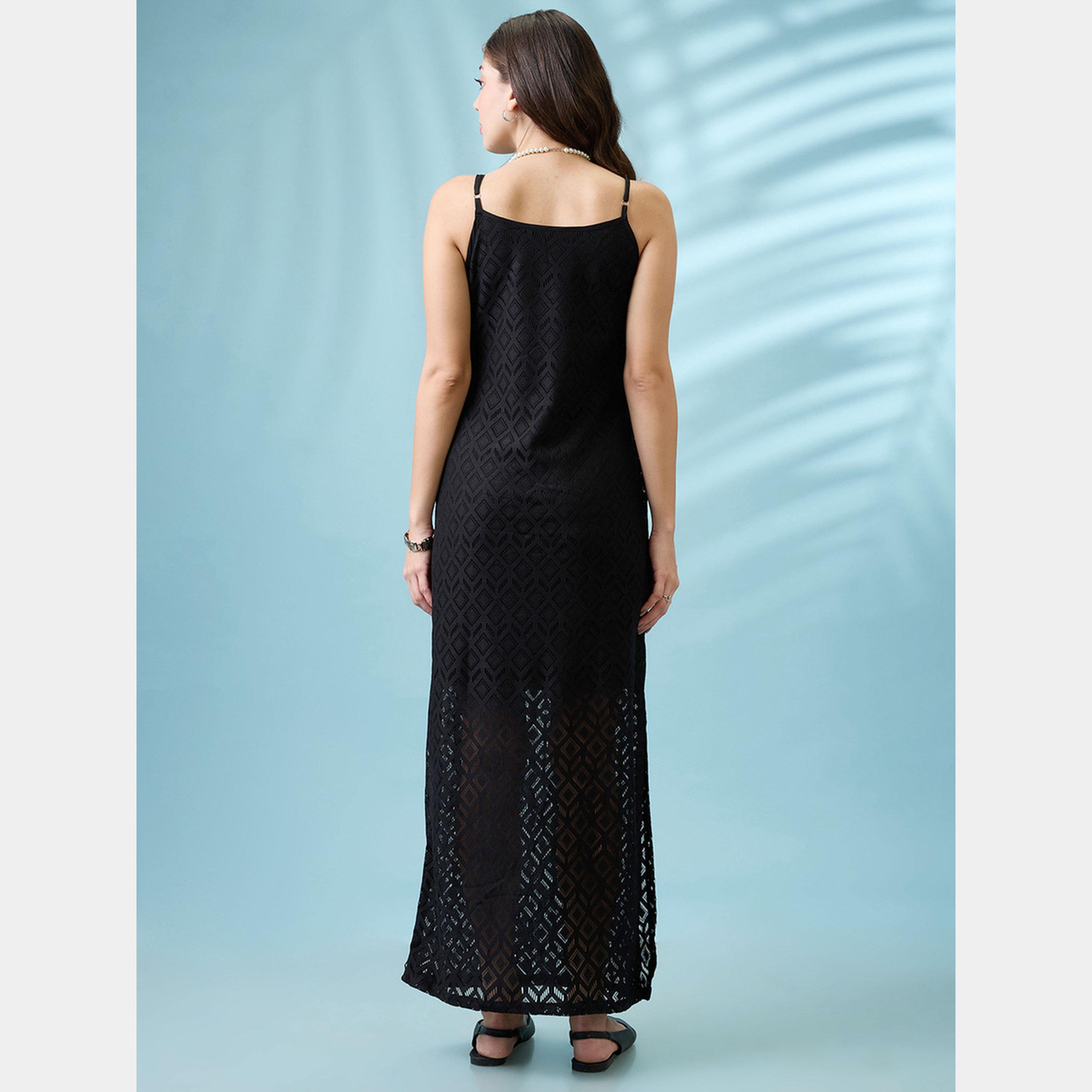غلوبوص × ستايلي - فستان ماكسي أسود للنساء فتحة جانبية رقبة دائرية من الكروشيه-women-clothing-dresses-image-3