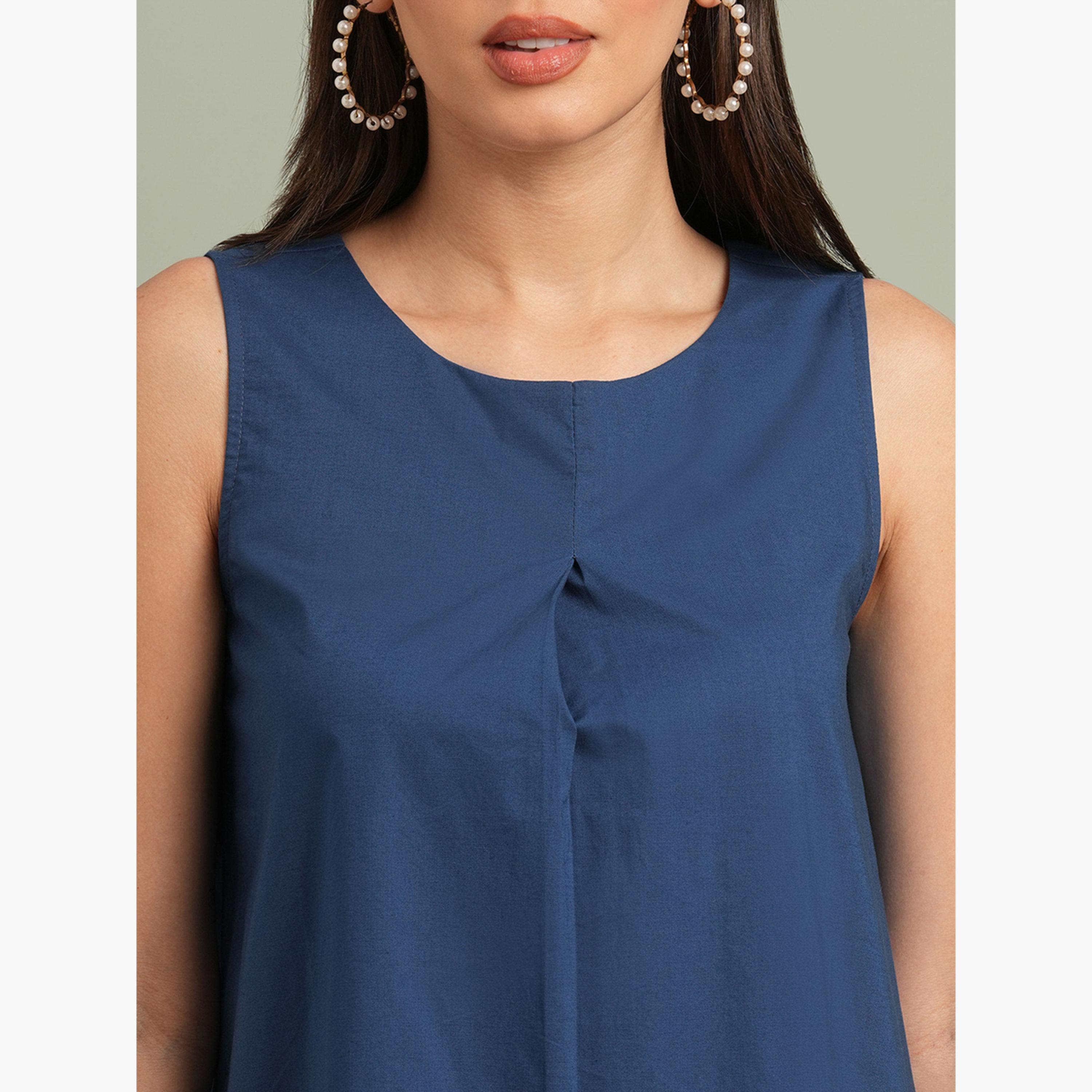غلوبوص × ستايلي - فستان أزرق اللون بطول الركبة تصميم حرف A-women-clothing-dresses-image-4