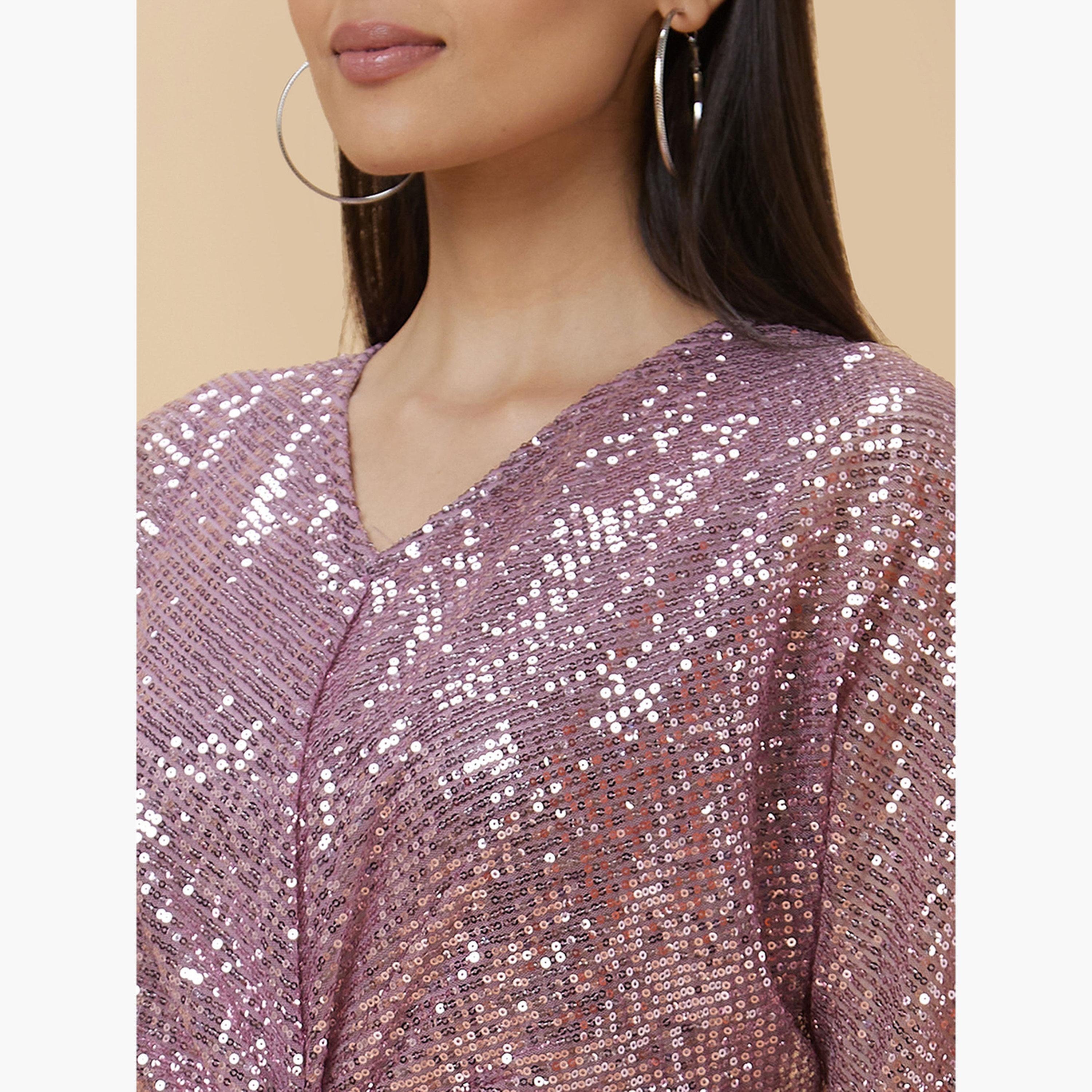 Globus X Styli Pink Sequined Twisted Mini Dress-women-clothing-dresses-image-5