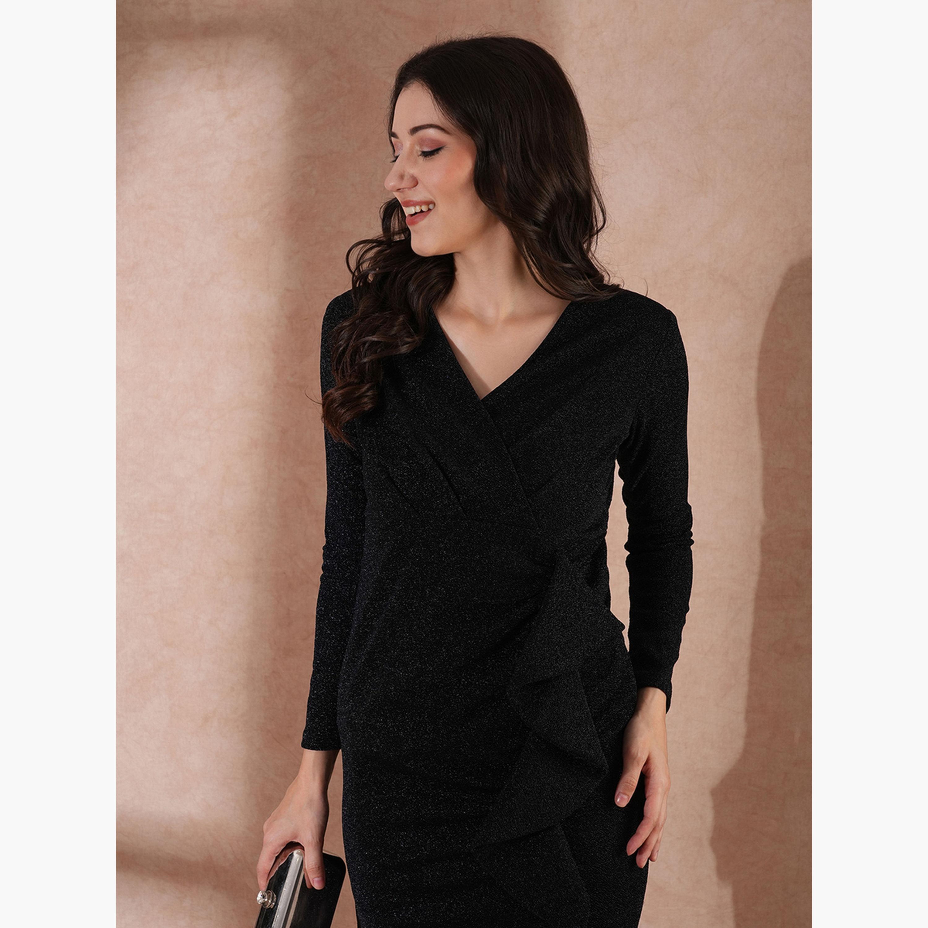 Globus X Styli Shimmer Long Sleeves Ruffle Detail Bodycon Maxi Dress-women-clothing-dresses-image-5