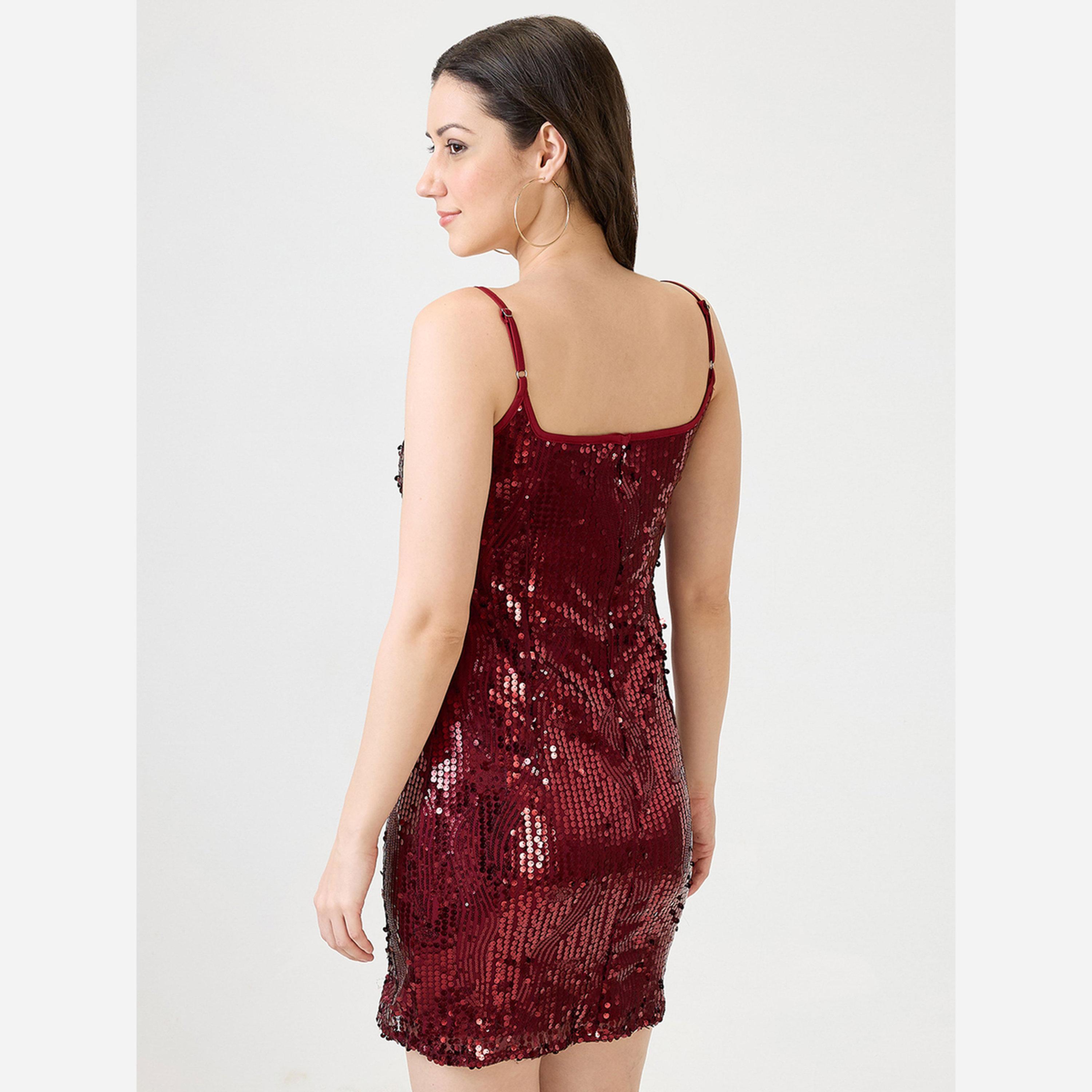 Globus X Styli Burgundy Sequin Mini Bodycon Dress-women-clothing-dresses-image-3