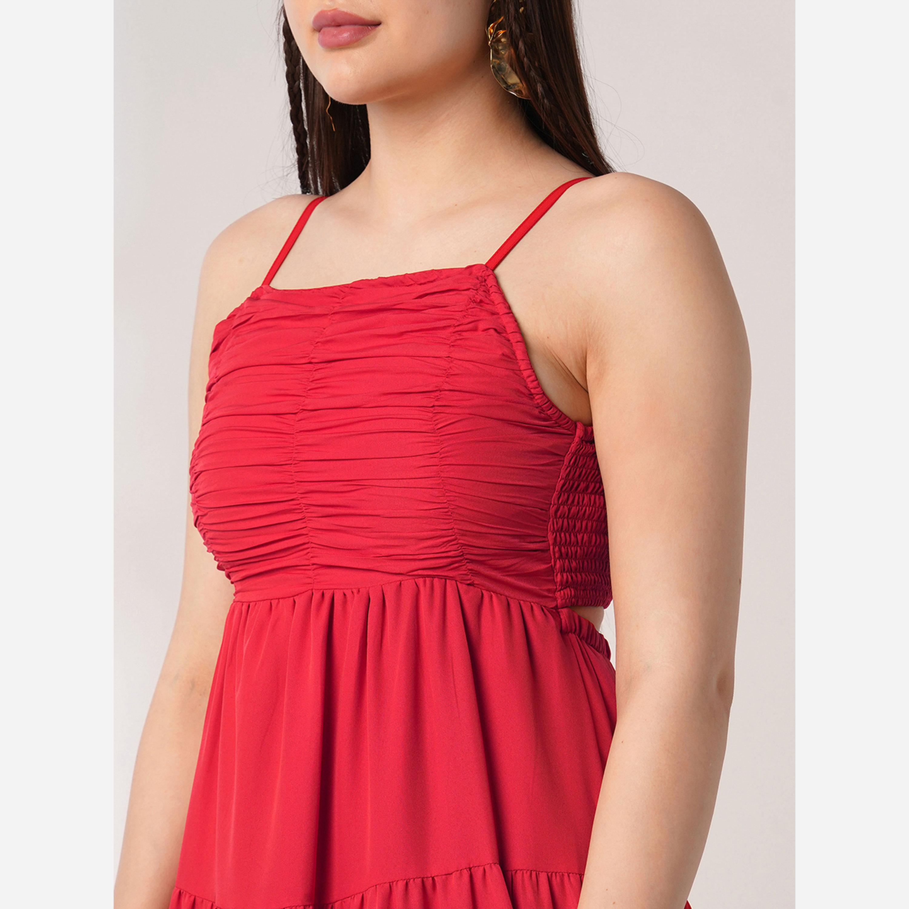 Globus X Styli Women Red Square Neck Strappy Tiered Maxi Dress-women-clothing-dresses-image-4