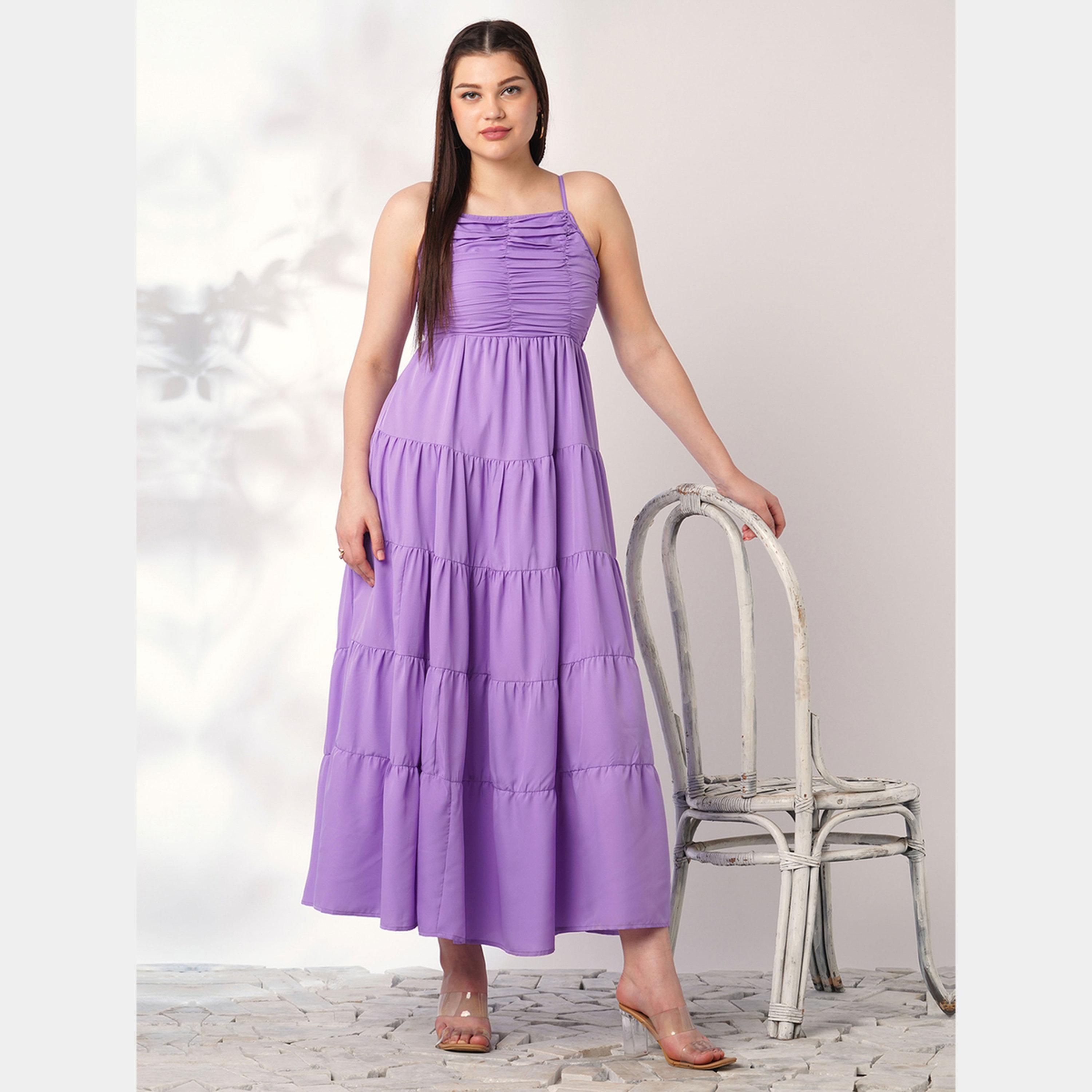 غلوبوص × ستايلي - فستان ماكسي نسائي أرجواني اللون برقبة مربعة وحمالات حرف A-women-clothing-dresses-image-1
