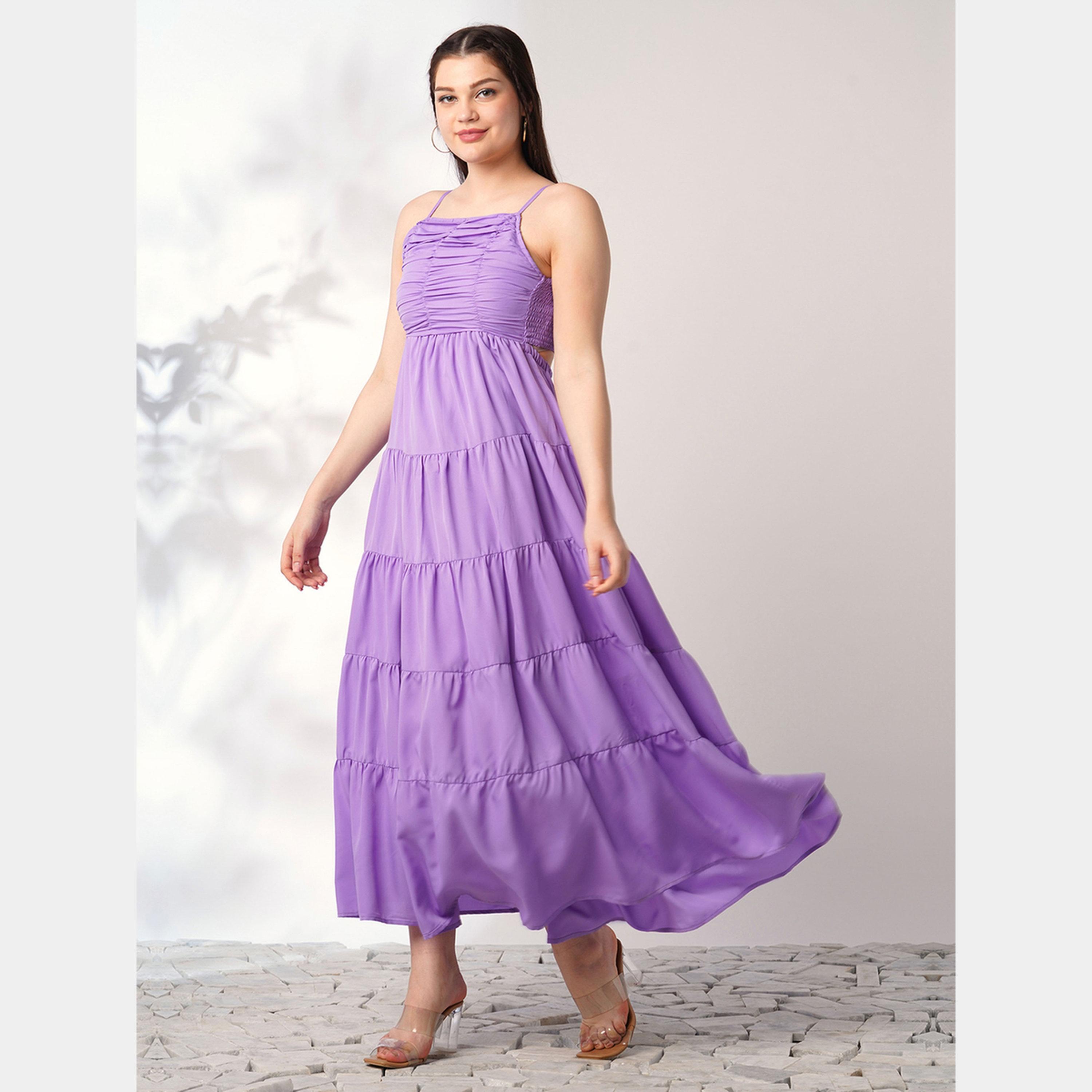 غلوبوص × ستايلي - فستان ماكسي نسائي أرجواني اللون برقبة مربعة وحمالات حرف A-women-clothing-dresses-image-2