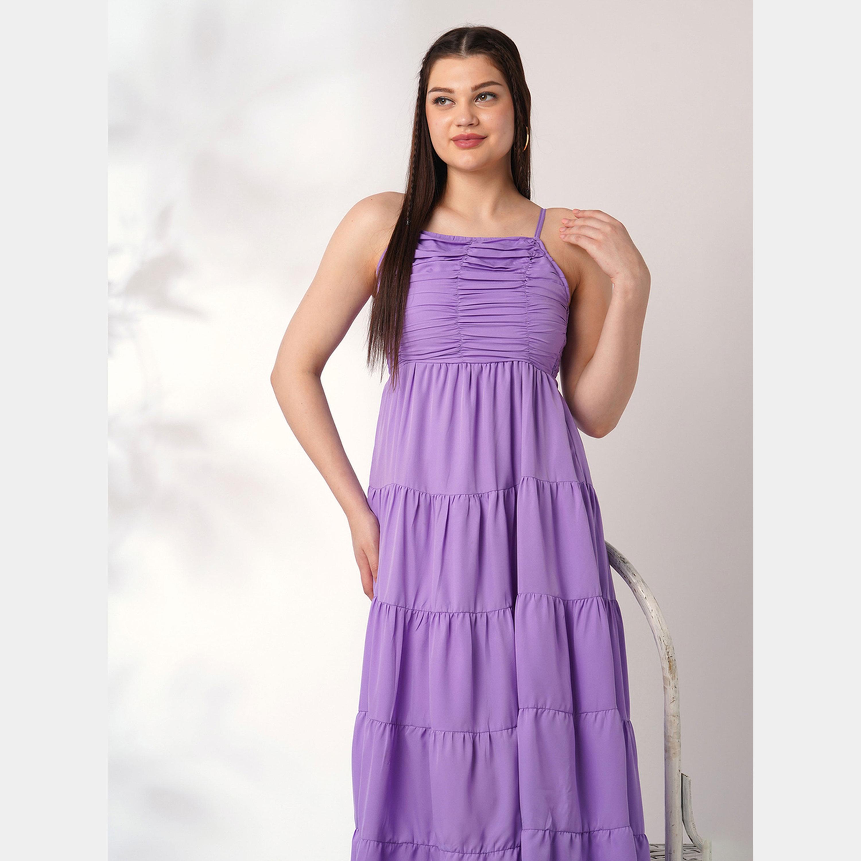 غلوبوص × ستايلي - فستان ماكسي نسائي أرجواني اللون برقبة مربعة وحمالات حرف A-women-clothing-dresses-image-5