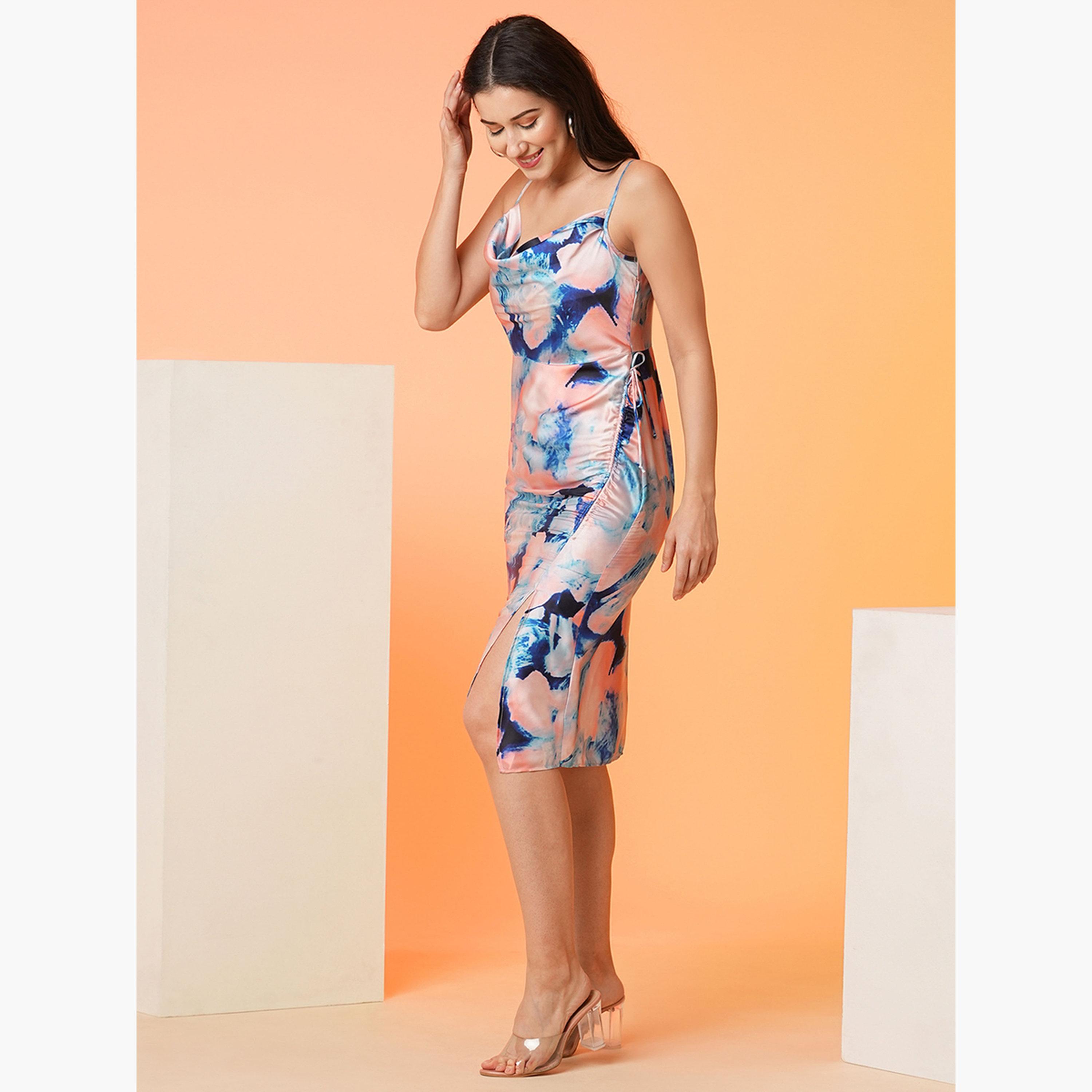 غلوبوص × ستايلي - فستان بطول الركبة مع رقبة دائرية وأحزمة مطبوعة تجريدية-women-clothing-dresses-image-2
