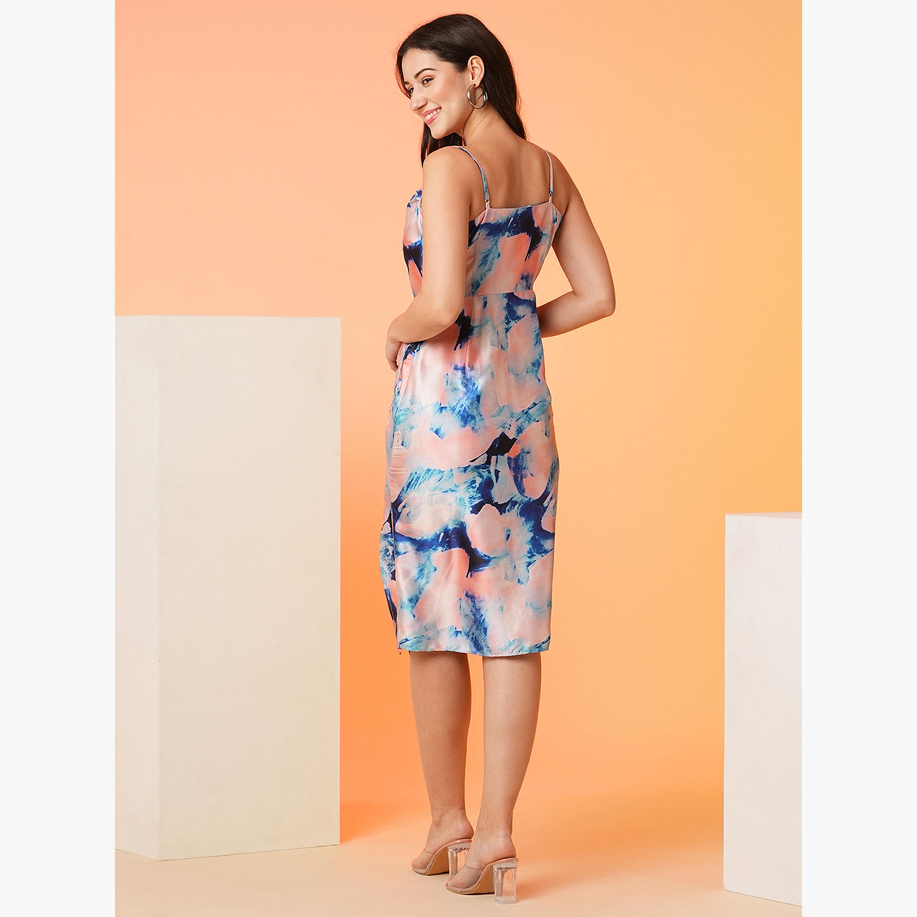 غلوبوص × ستايلي - فستان بطول الركبة مع رقبة دائرية وأحزمة مطبوعة تجريدية-women-clothing-dresses-image-3