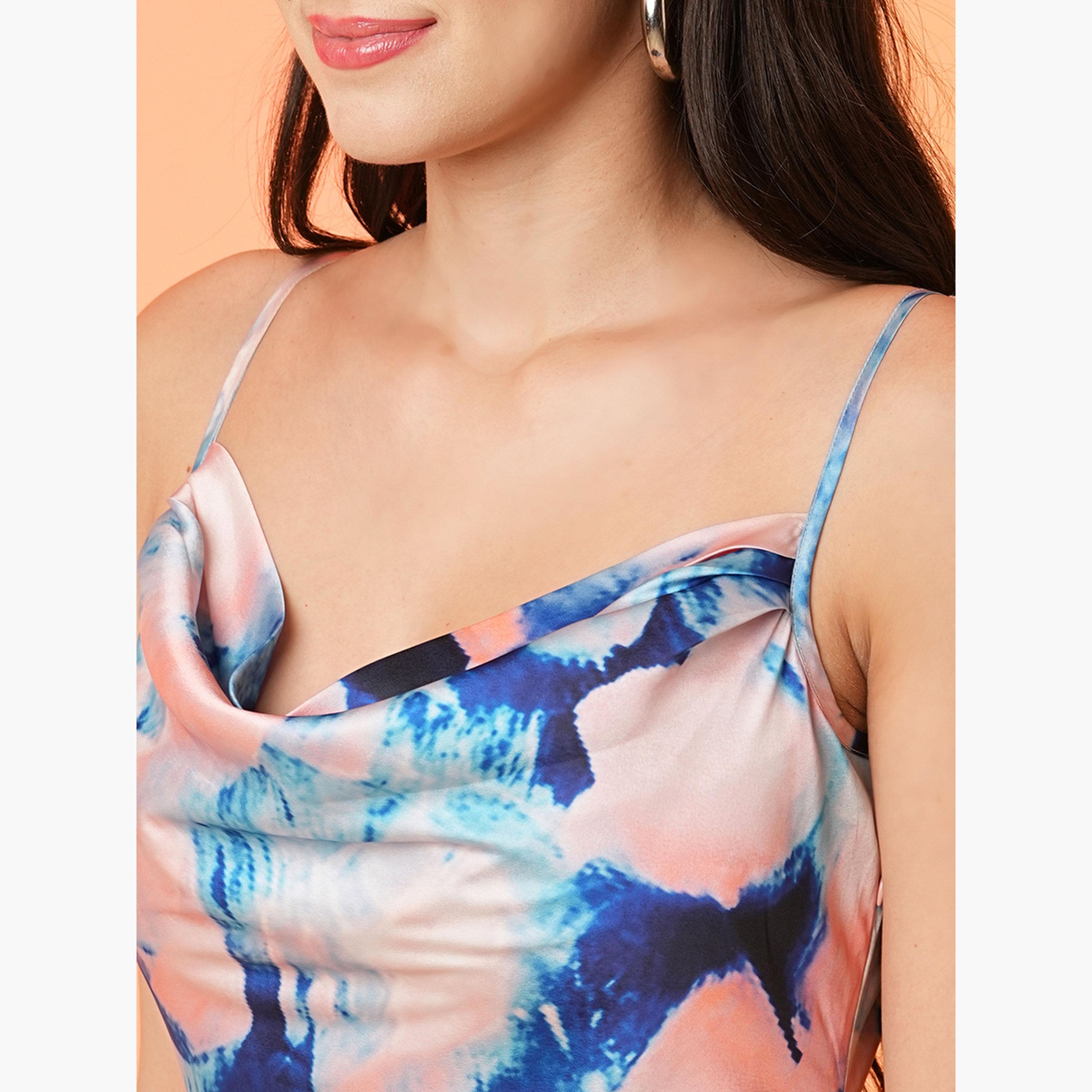 Globus X Styli Abstract Printed Cowl Neck Strappy Knee Length Dress-women-clothing-dresses-image-4