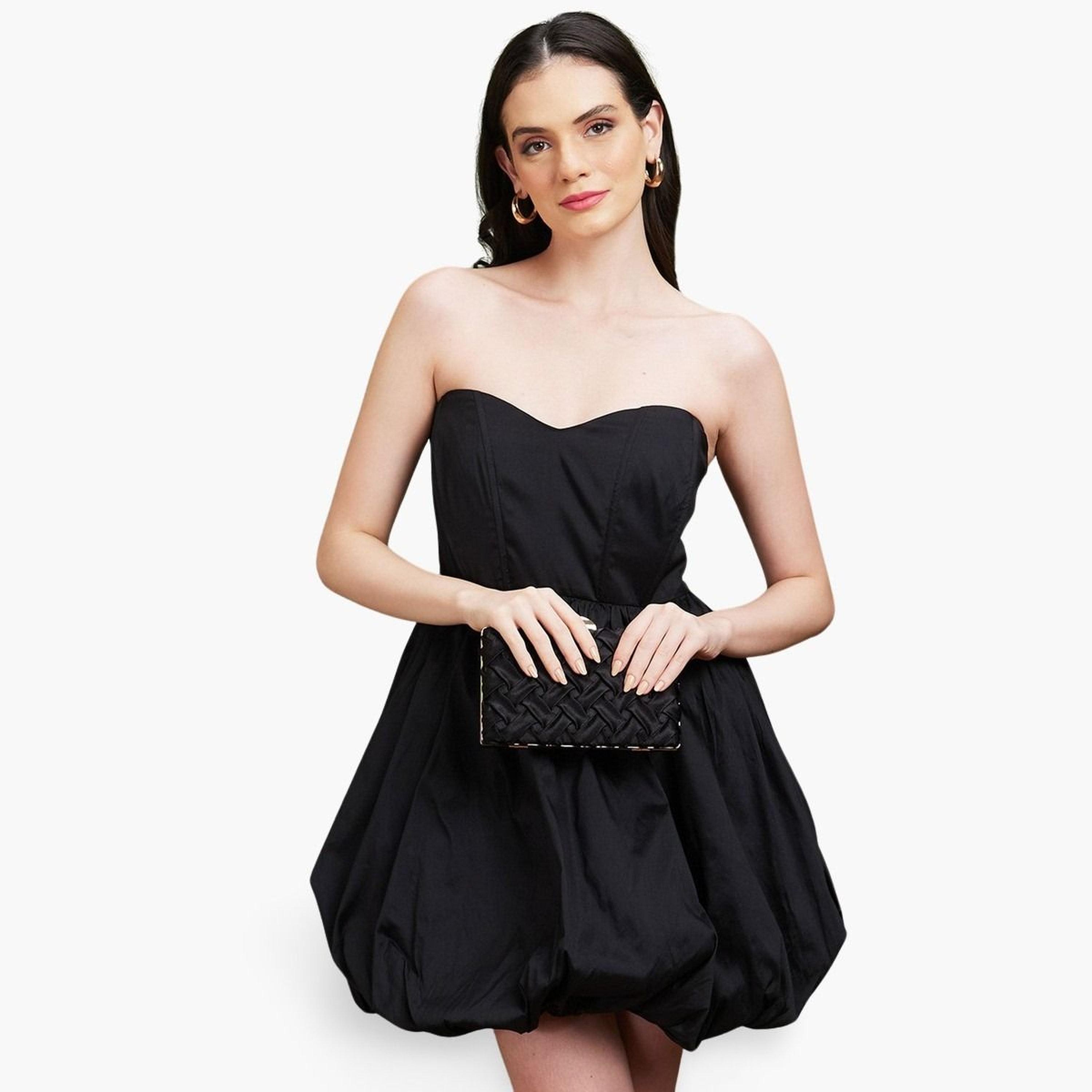 غلوبوص × ستايلي - فستان قصير رقبة على شكل قلب وحافة منفوخة-women-clothing-dresses-image-1