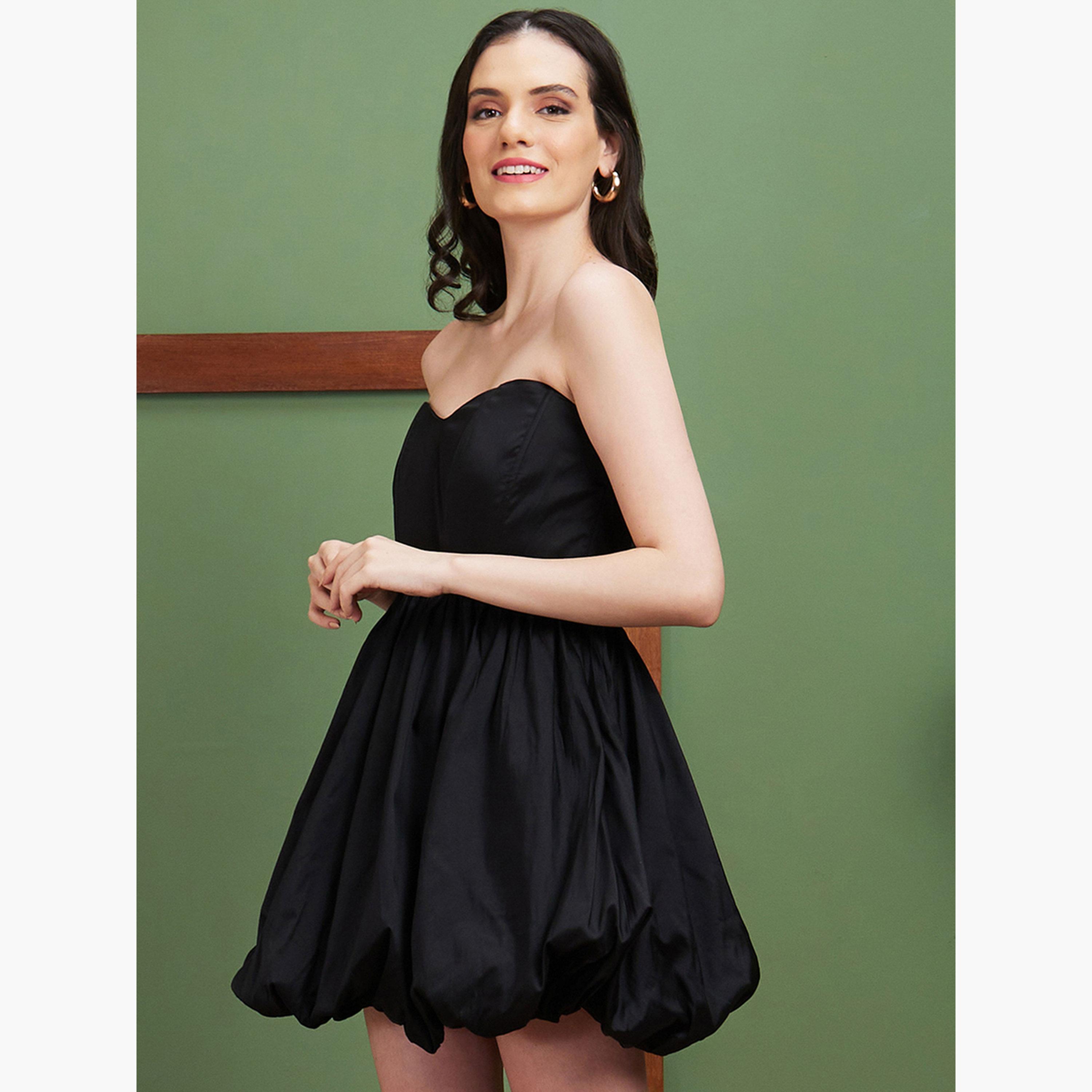 غلوبوص × ستايلي - فستان قصير رقبة على شكل قلب وحافة منفوخة-women-clothing-dresses-image-5