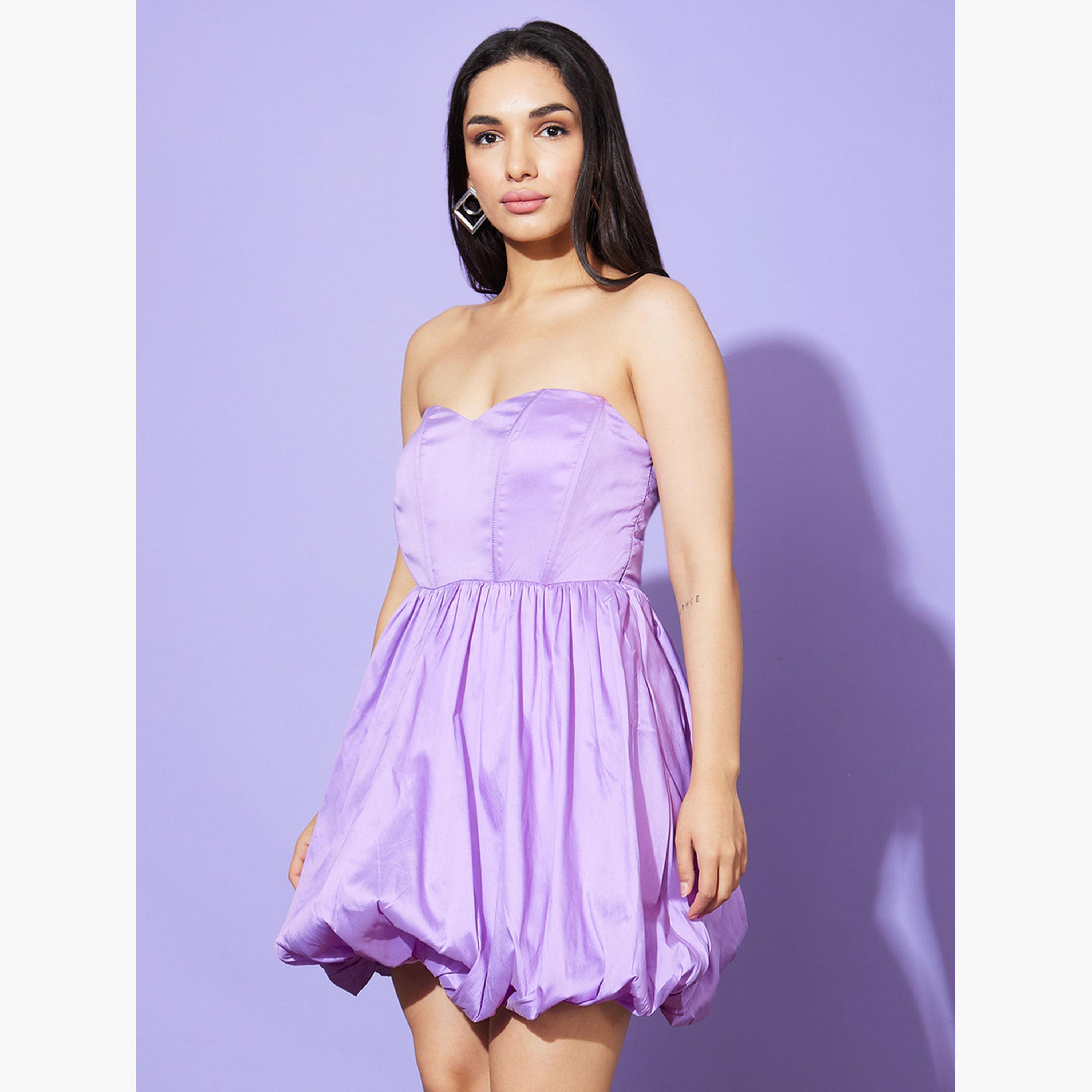 غلوبوص × ستايلي - فستان قصير رقبة على شكل قلب وحافة منفوخة-women-clothing-dresses-image-3