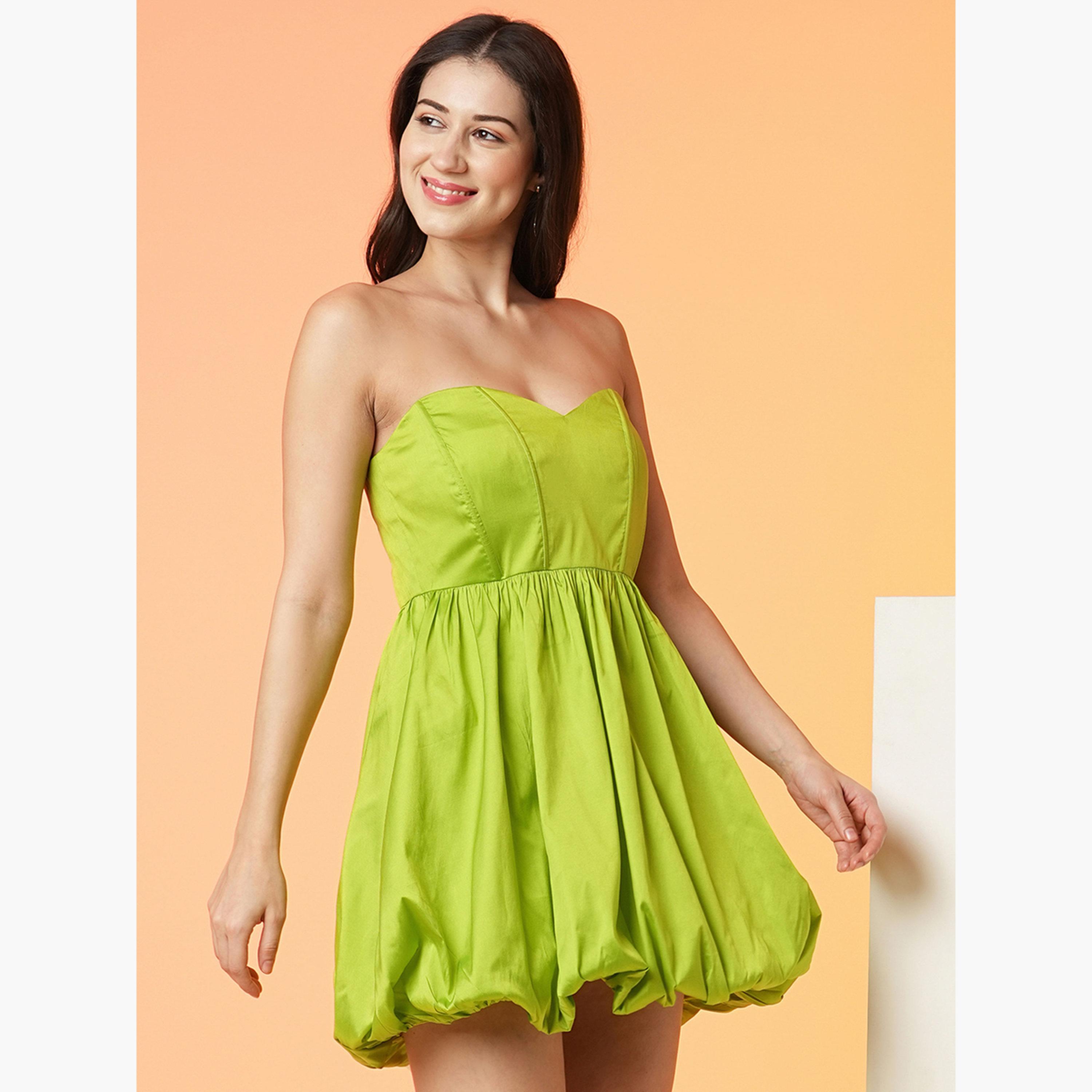 Globus X Styli Sweetheart Bandeau Neck Balloon Hem Mini Dress-women-clothing-dresses-image-3