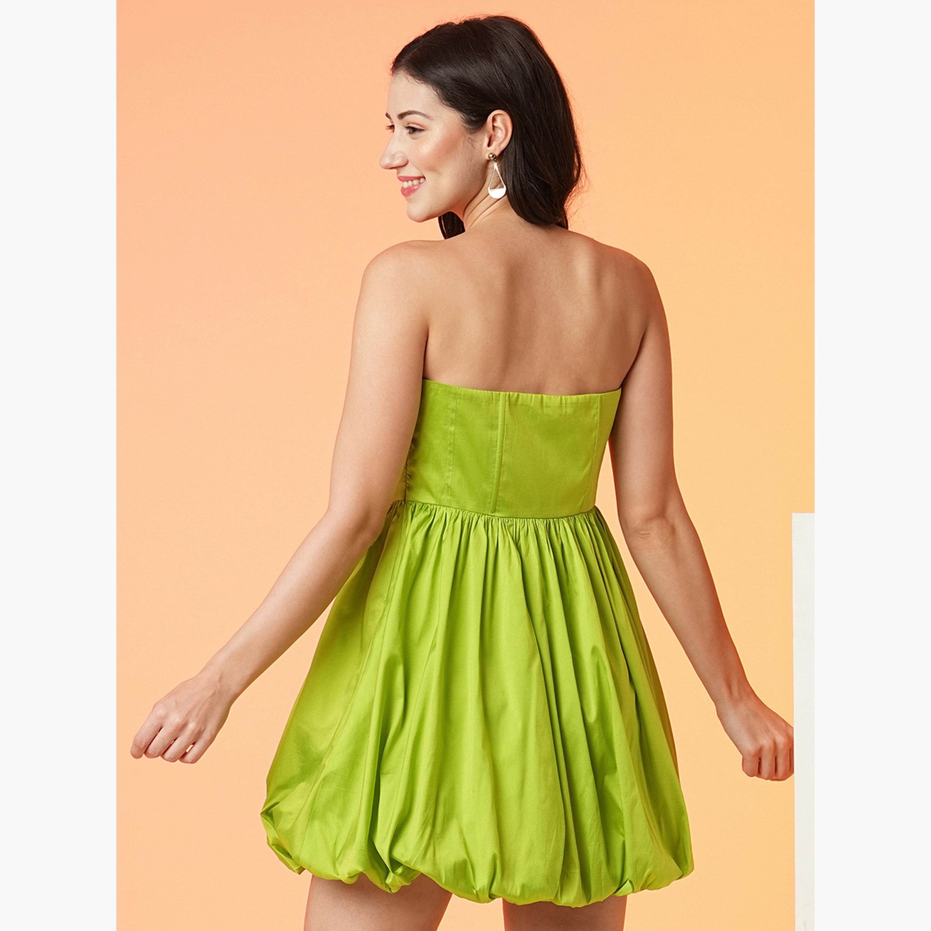 Globus X Styli Sweetheart Bandeau Neck Balloon Hem Mini Dress-women-clothing-dresses-image-5