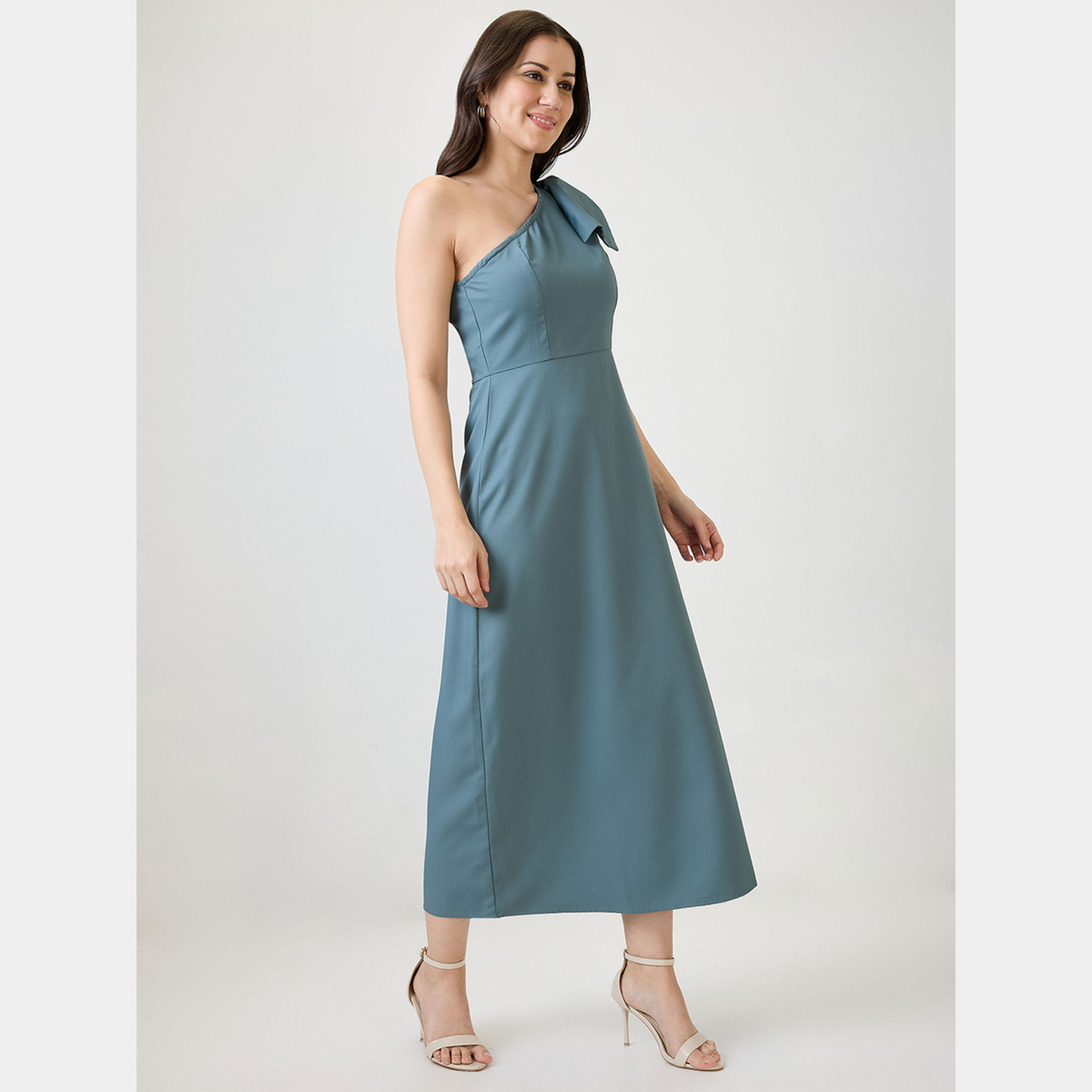 غلوبوص × ستايلي - فستان ماكسي نسائي أزرق بكتف واحد بدون أكمام وفتحة جانبية حرف A-women-clothing-dresses-image-2