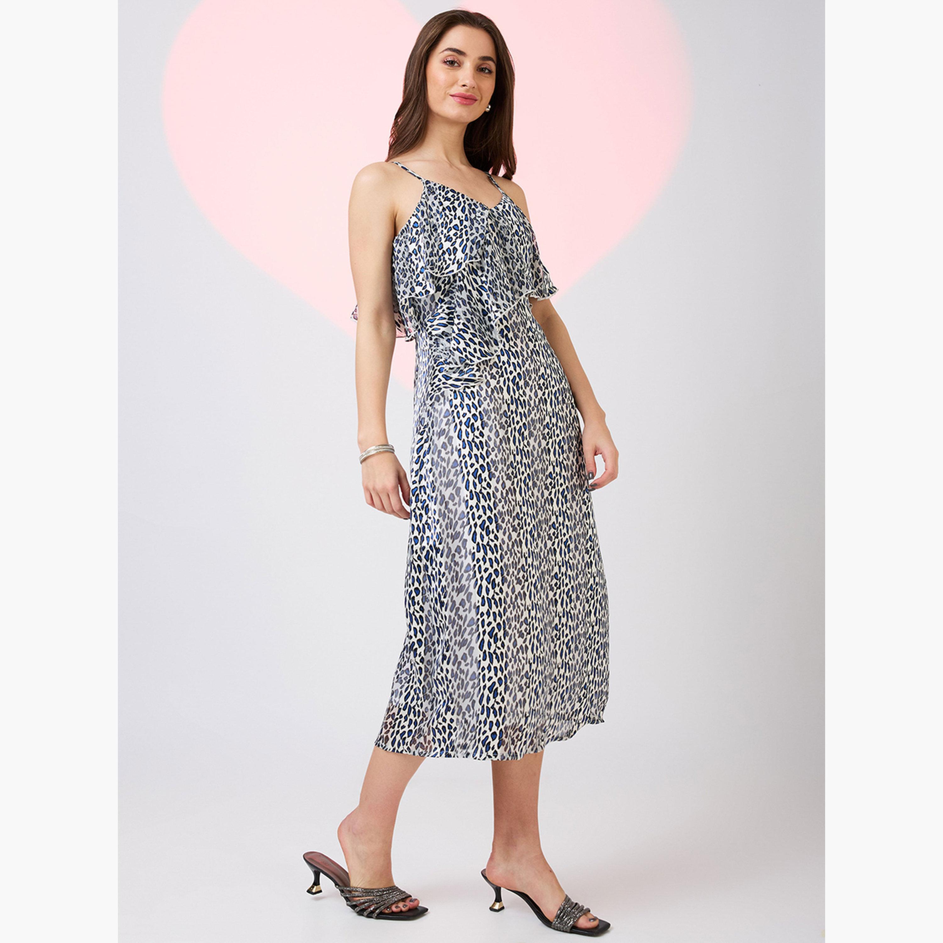 غلوبوص × ستايلي - فستان متوسط الطول بطبعة جلد الفهد رقبة حرف V وحمالات-women-clothing-dresses-image-2