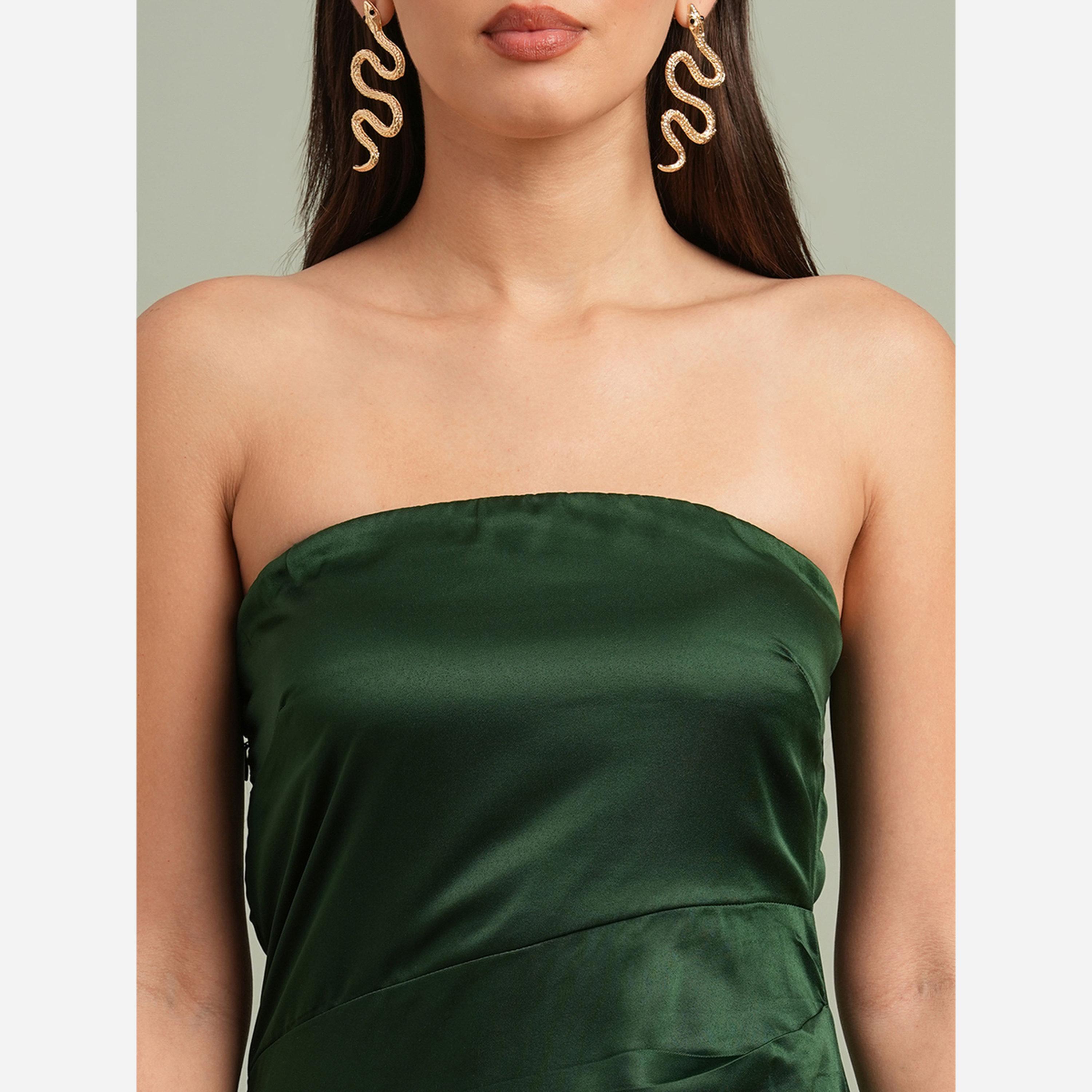 غلوبوص × ستايلي - فستان متوسط الطول لون أخضر ياقة باندو وحافة مكشكشة-women-clothing-dresses-image-4