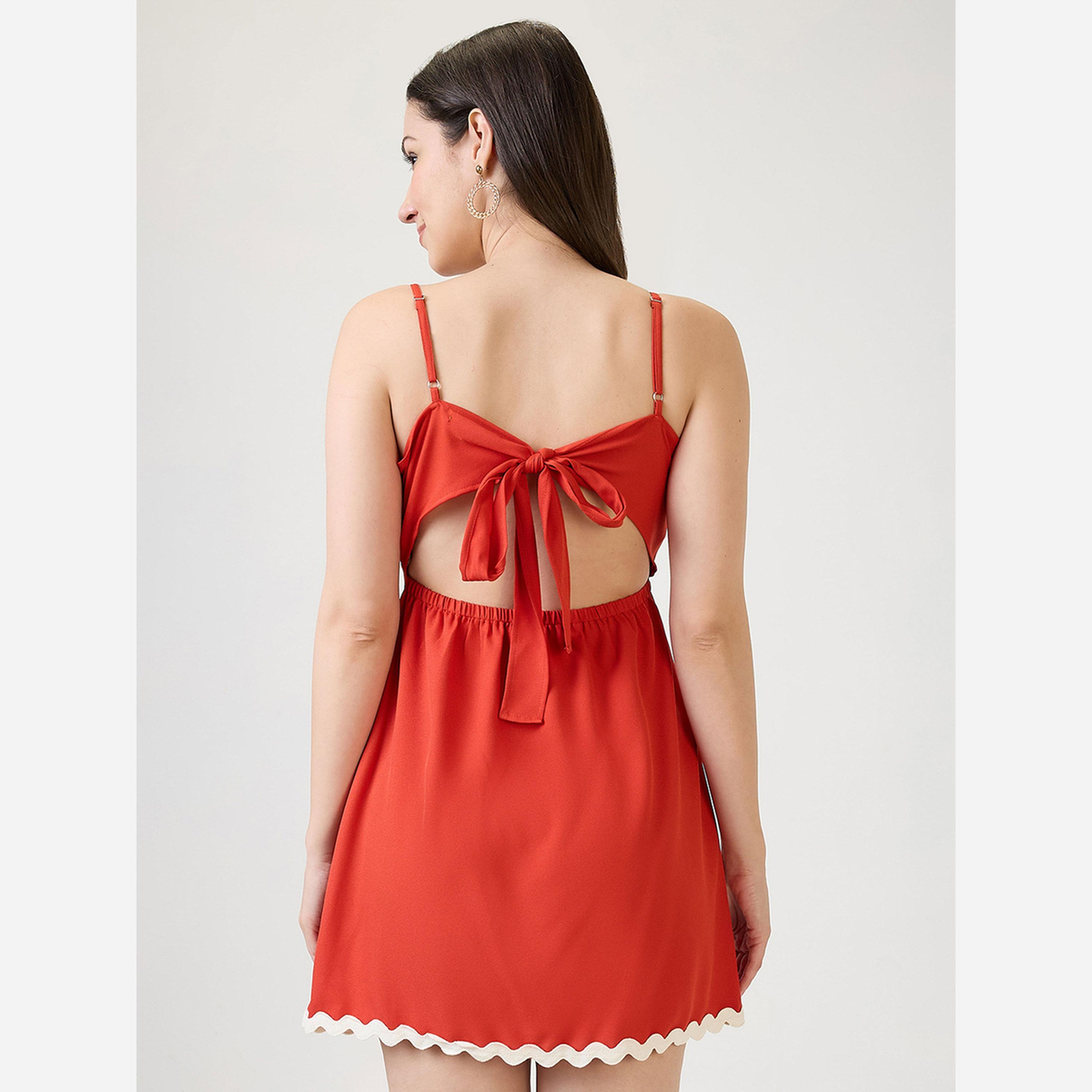 غلوبوص × ستايلي - فستان قصير لون برتقالي للنساء، مزين ربباط خلفي.-women-clothing-dresses-image-3