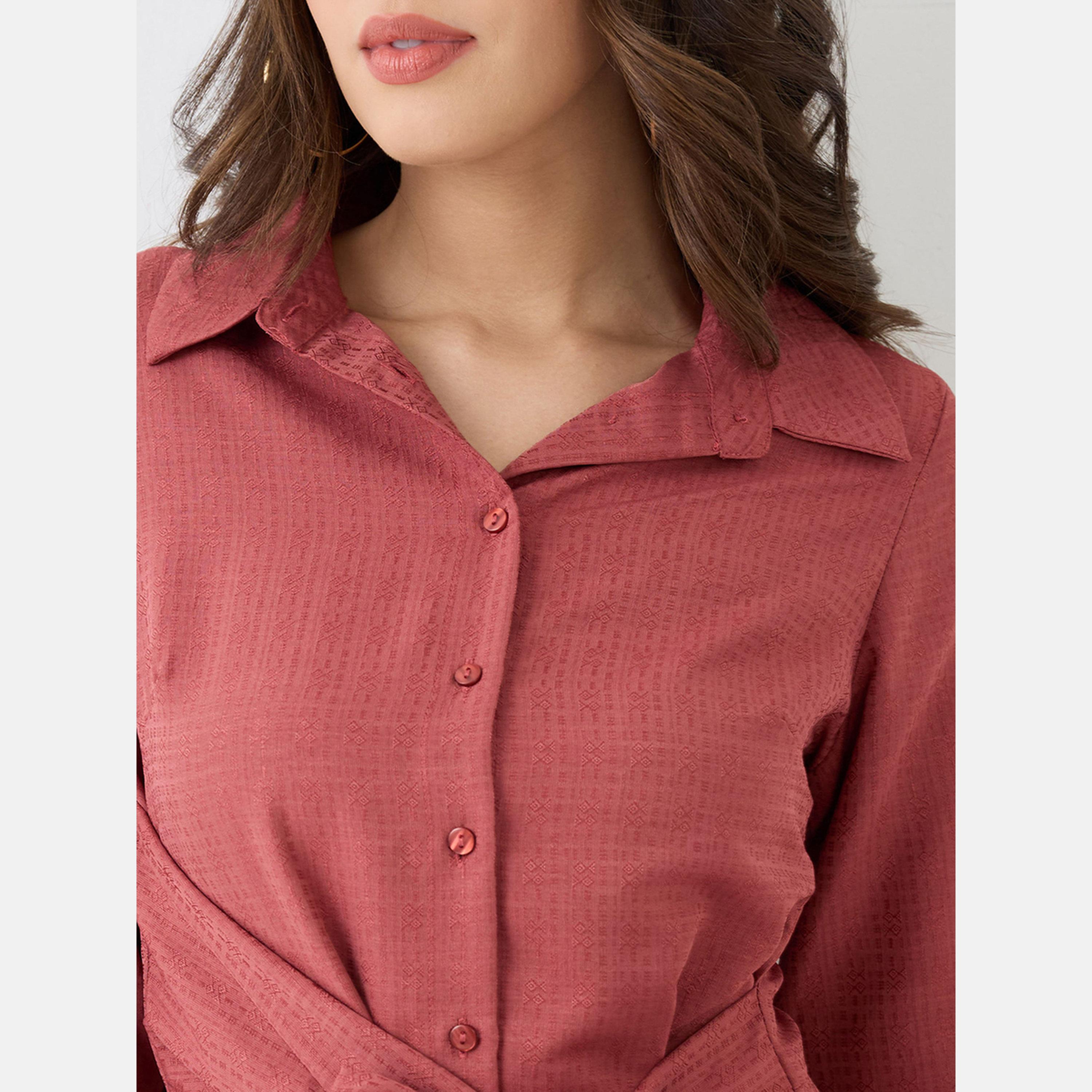 Globus X Styli Women Pink Collared Neck Shirt Midi Dress-women-clothing-dresses-image-4
