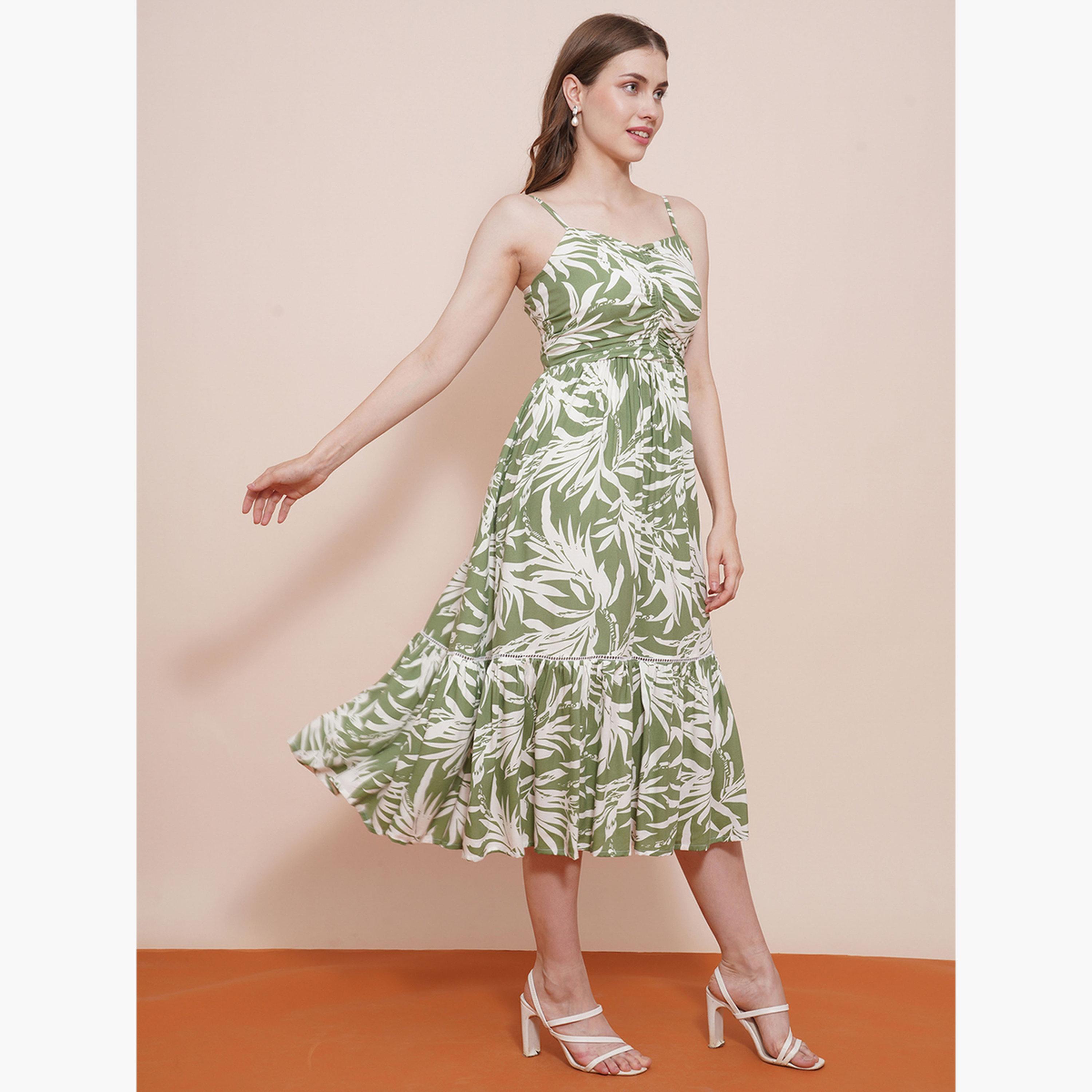 غلوبوص × ستايلي - فستان أخضر متوسط ​​الطول بفتحة صدر على شكل قلب وحمالات-women-clothing-dresses-image-2