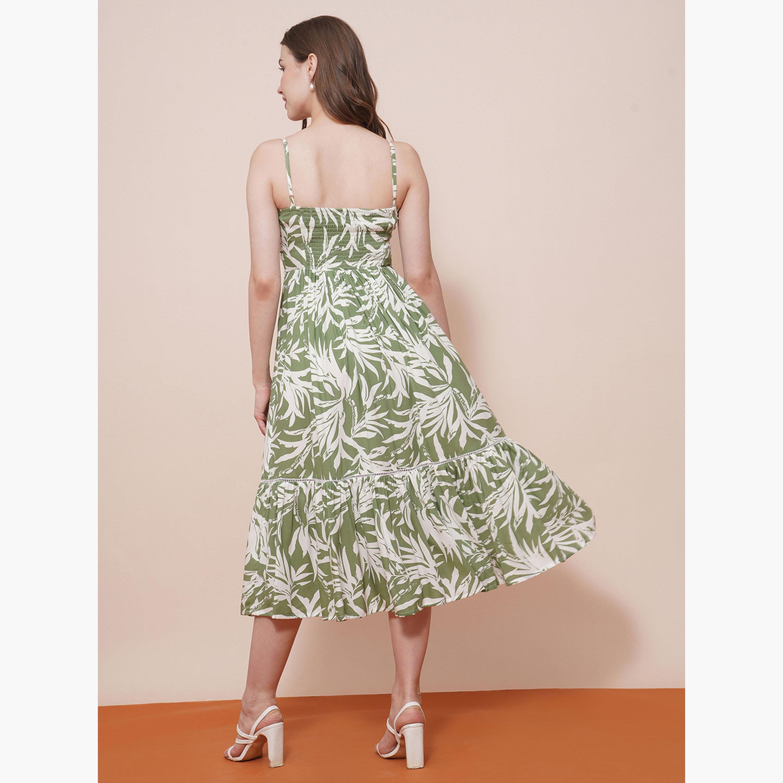 غلوبوص × ستايلي - فستان أخضر متوسط ​​الطول بفتحة صدر على شكل قلب وحمالات-women-clothing-dresses-image-3
