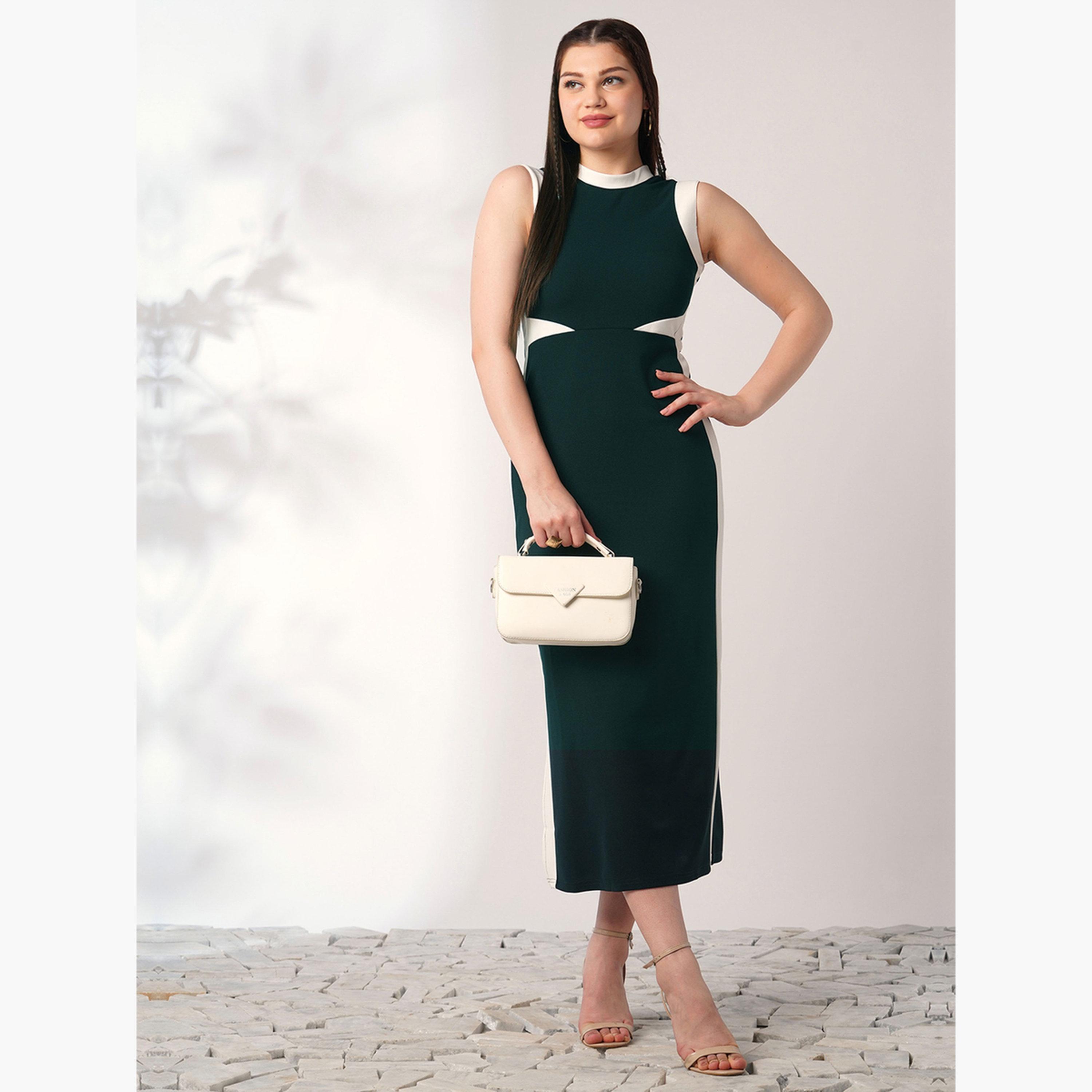 Globus X Styli Sleeveless Color Block Midi Bodycon Midi Dress-women-clothing-dresses-image-1