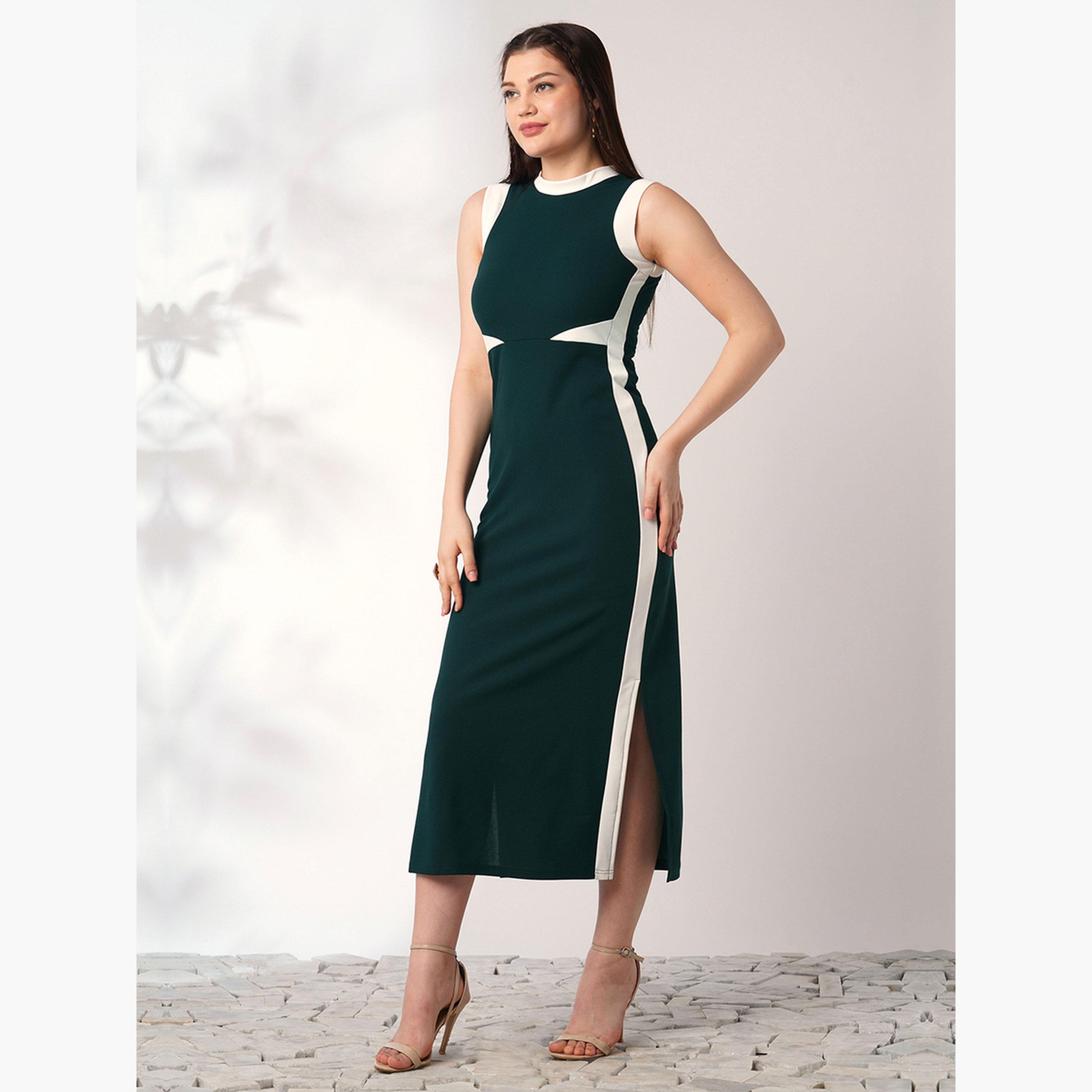 Globus X Styli Sleeveless Color Block Midi Bodycon Midi Dress-women-clothing-dresses-image-2