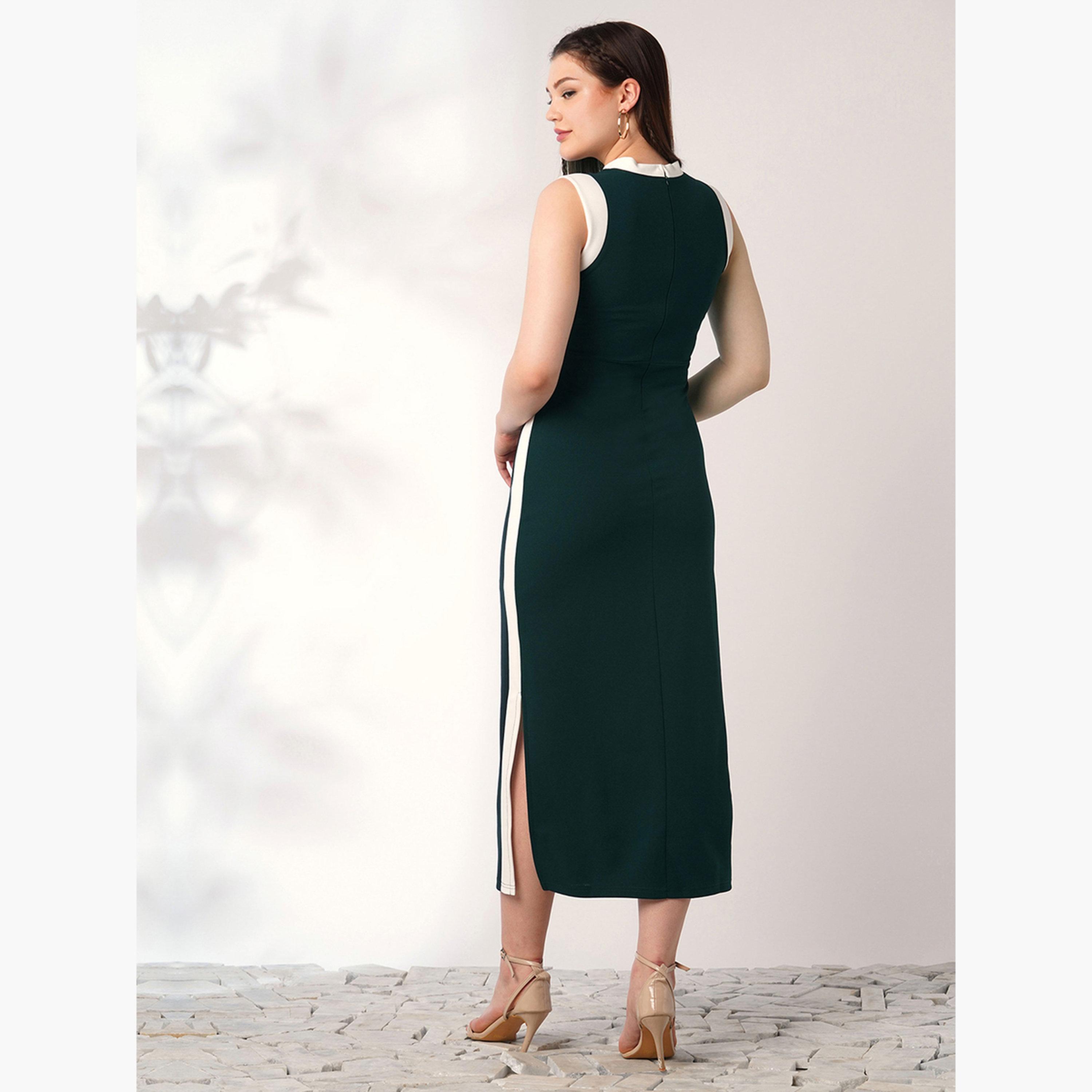 Globus X Styli Sleeveless Color Block Midi Bodycon Midi Dress-women-clothing-dresses-image-3