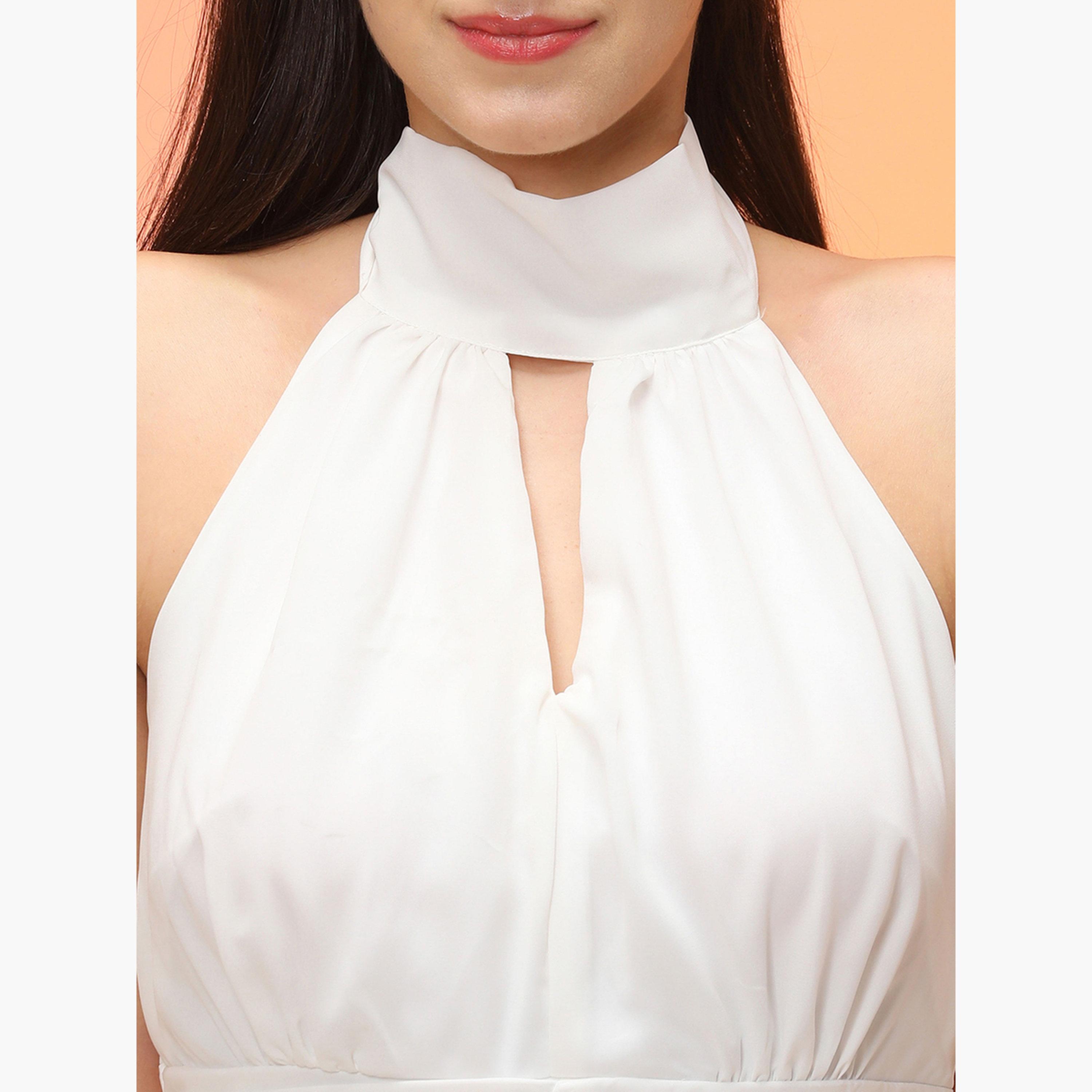 غلوبوص × ستايلي - فستان ماكسي أبيض برباط حول الرقبة تصميم A-women-clothing-dresses-image-4