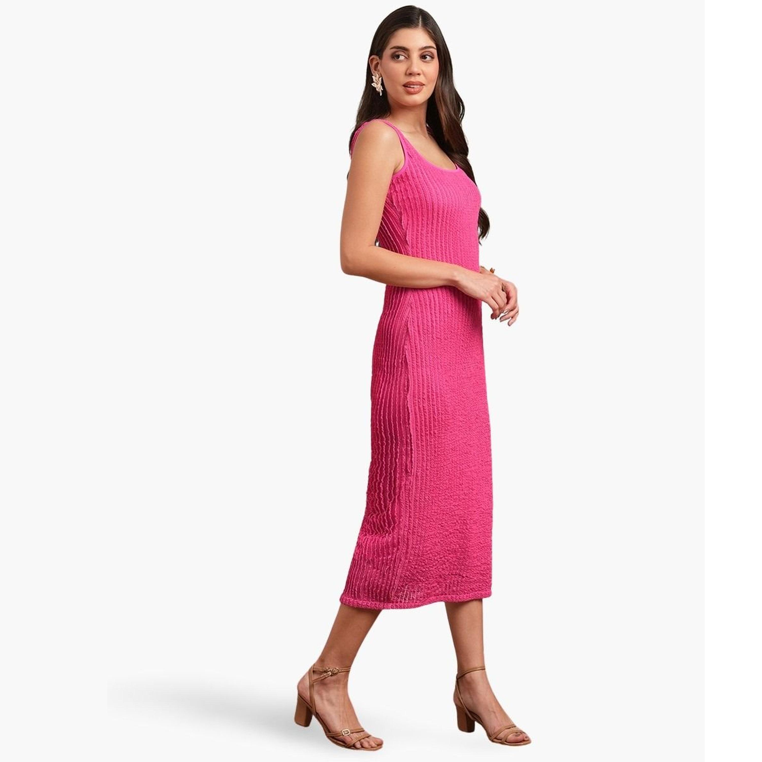 غلوبوص × ستايلي - فستان نسائي وردي ضيق متوسط ​​الطول برقبة مربعة-women-clothing-dresses-image-1