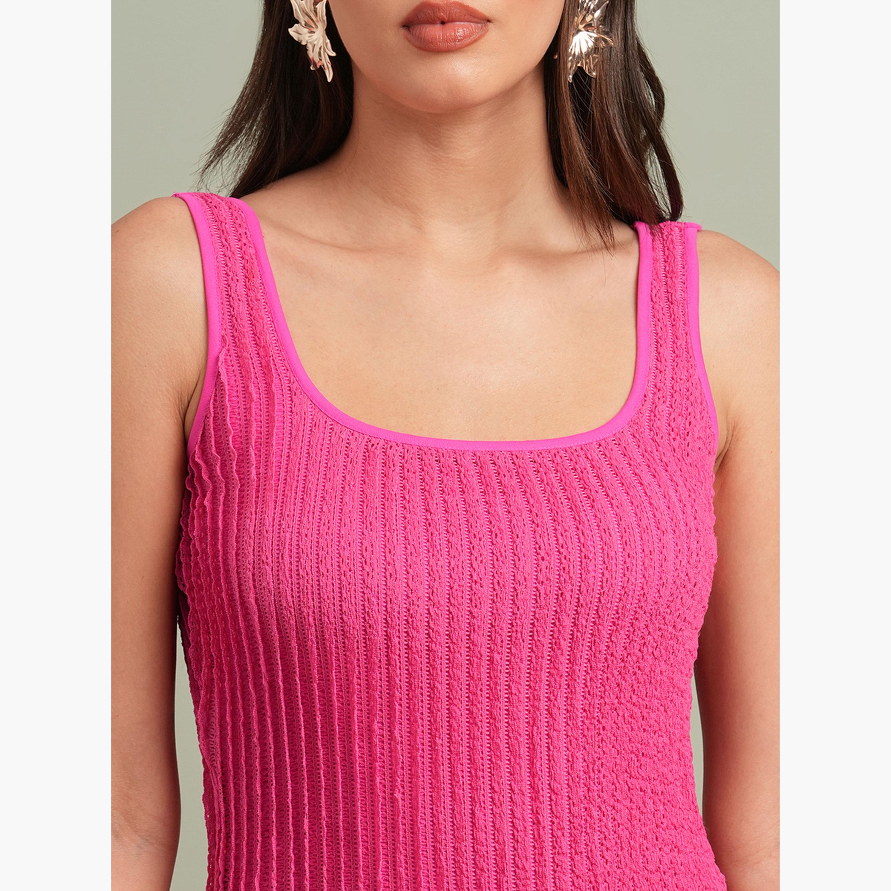 غلوبوص × ستايلي - فستان نسائي وردي ضيق متوسط ​​الطول برقبة مربعة-women-clothing-dresses-image-4