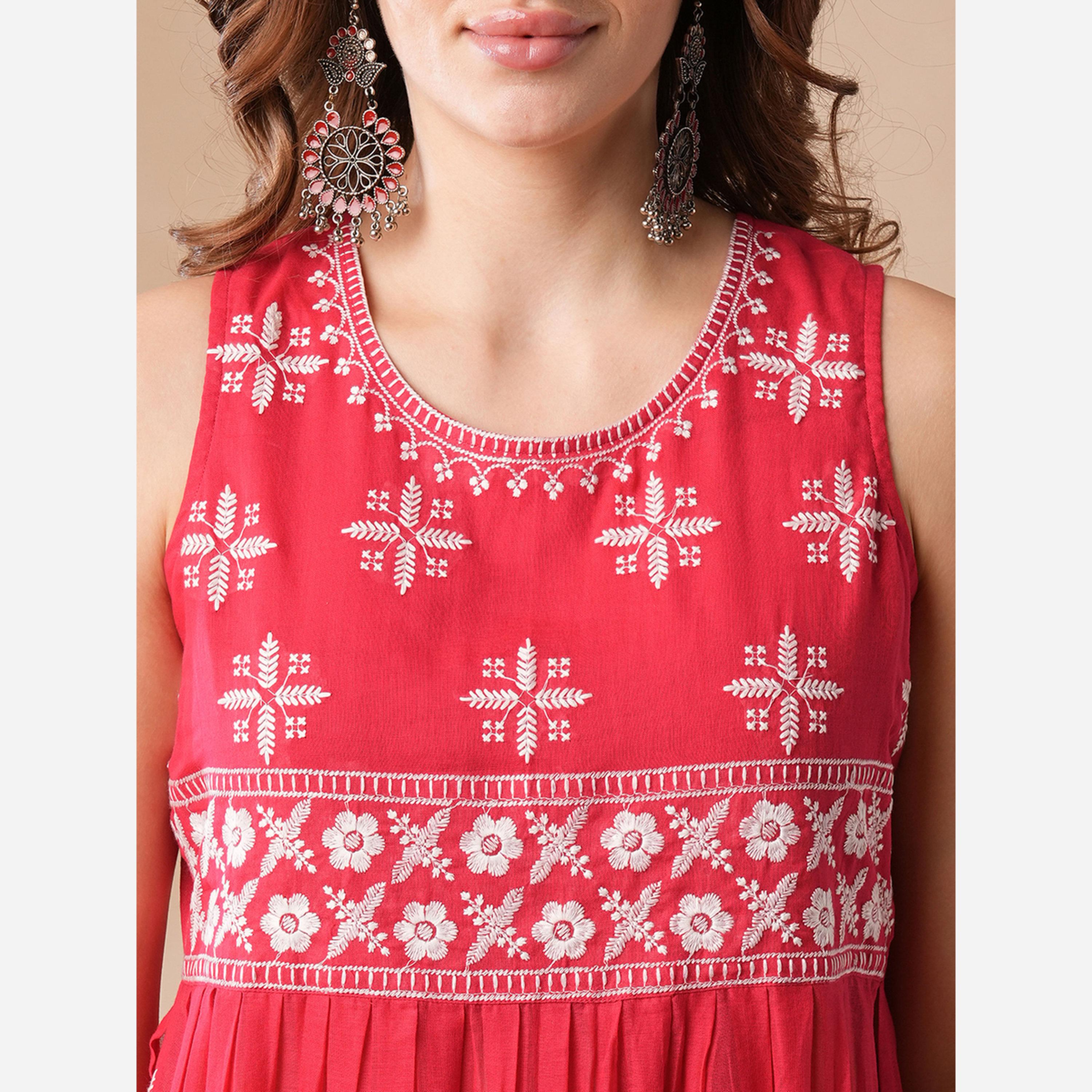 غلوبوص × ستايلي - قميص طويل كورتا وبنطال طبعة الزهور الحمراء-women-clothing-ethnicwear-kurtasets-image-4