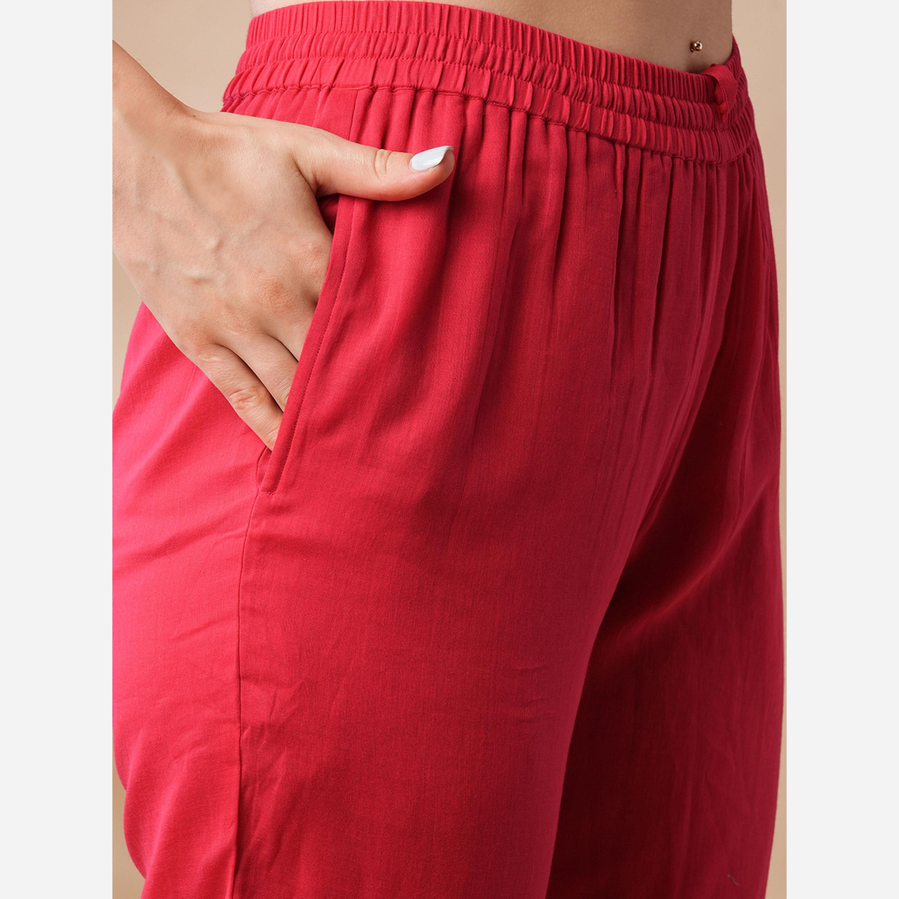 غلوبوص × ستايلي - قميص طويل كورتا وبنطال طبعة الزهور الحمراء-women-clothing-ethnicwear-kurtasets-image-5