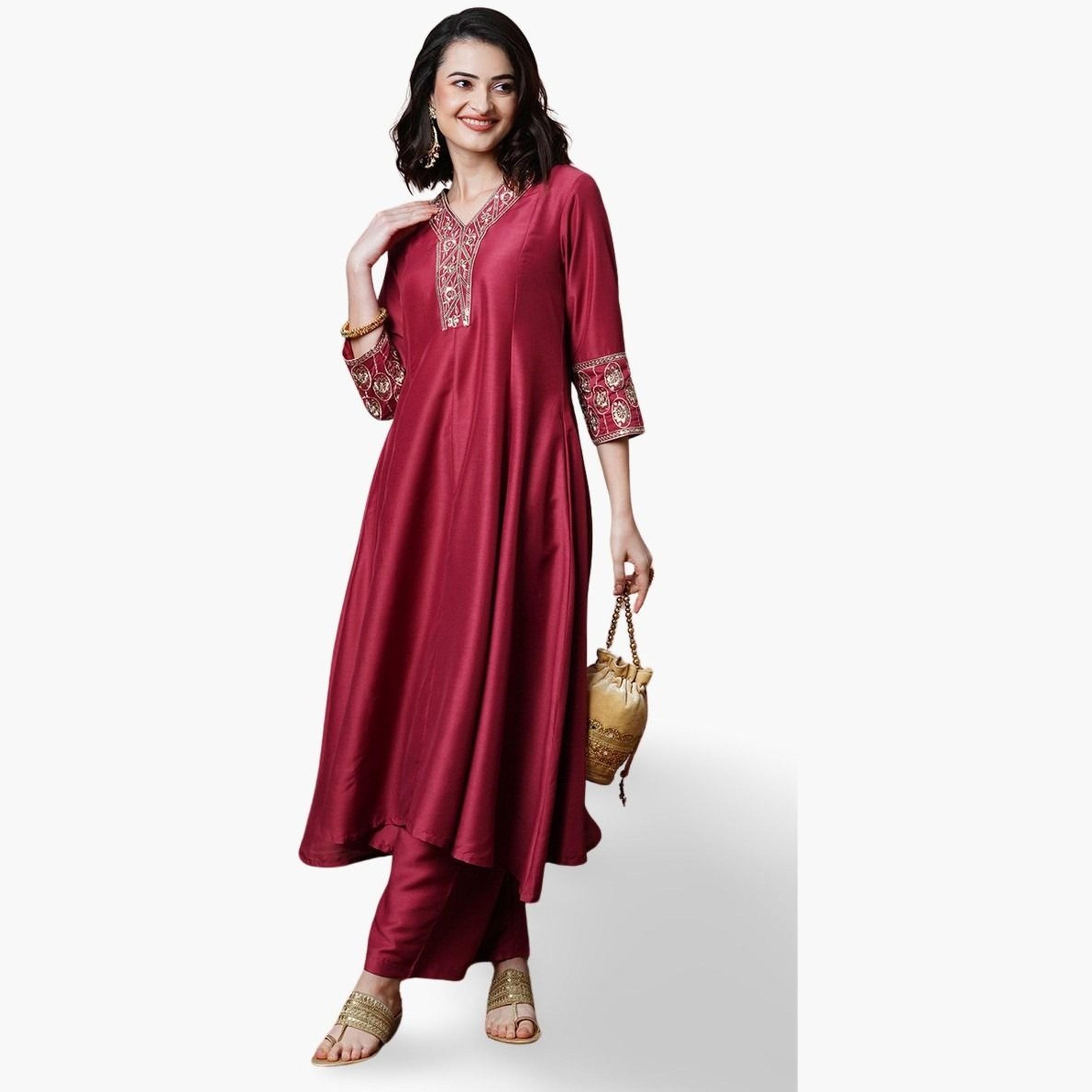 غلوبوص × ستايلي - كورتا (قميص طويل) مع بنطال نسائي مطرز بنقشة زهور أسترو داست-women-clothing-ethnicwear-bottoms-pants-image-1