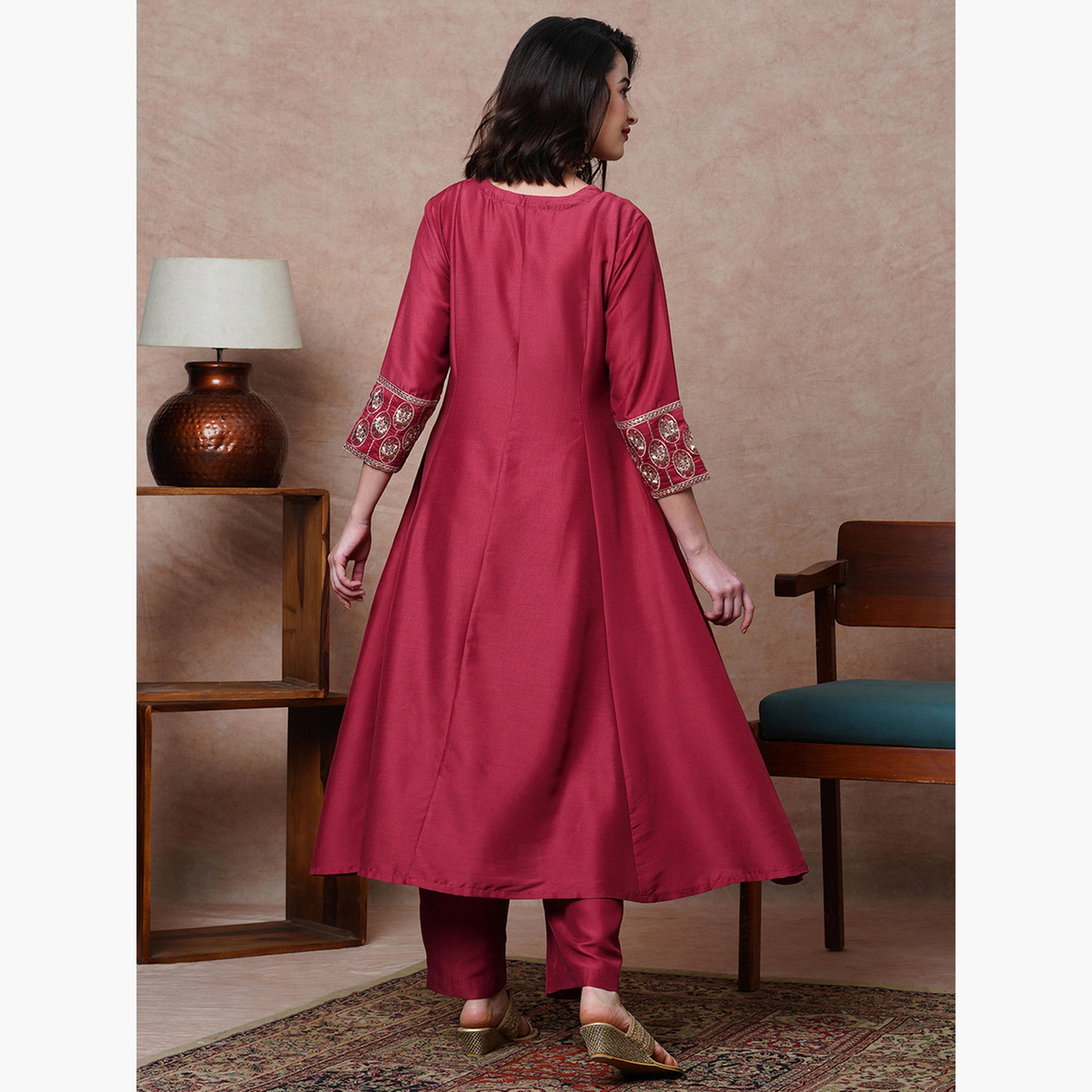 غلوبوص × ستايلي - كورتا (قميص طويل) مع بنطال نسائي مطرز بنقشة زهور أسترو داست-women-clothing-ethnicwear-bottoms-pants-image-3