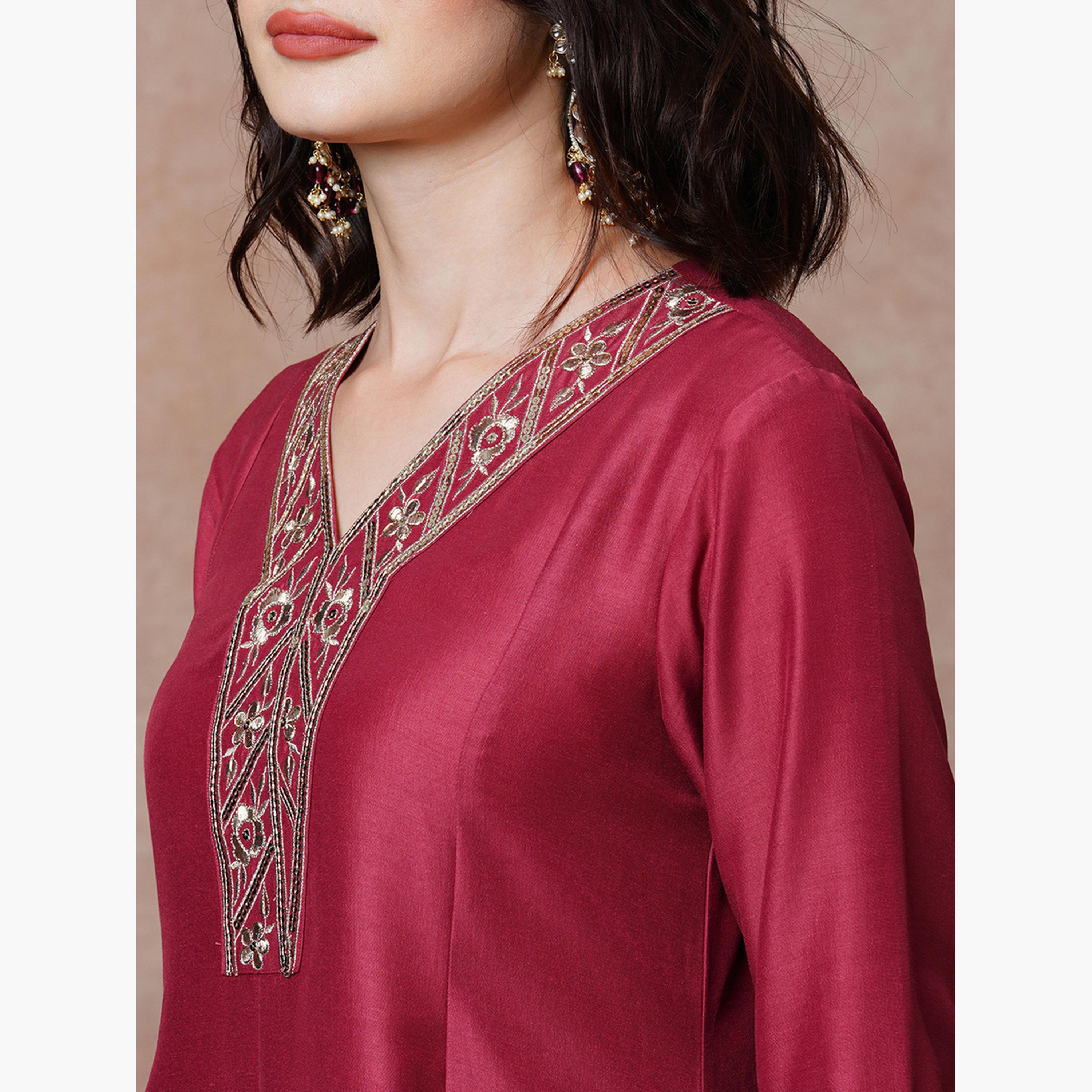 غلوبوص × ستايلي - كورتا (قميص طويل) مع بنطال نسائي مطرز بنقشة زهور أسترو داست-women-clothing-ethnicwear-bottoms-pants-image-6