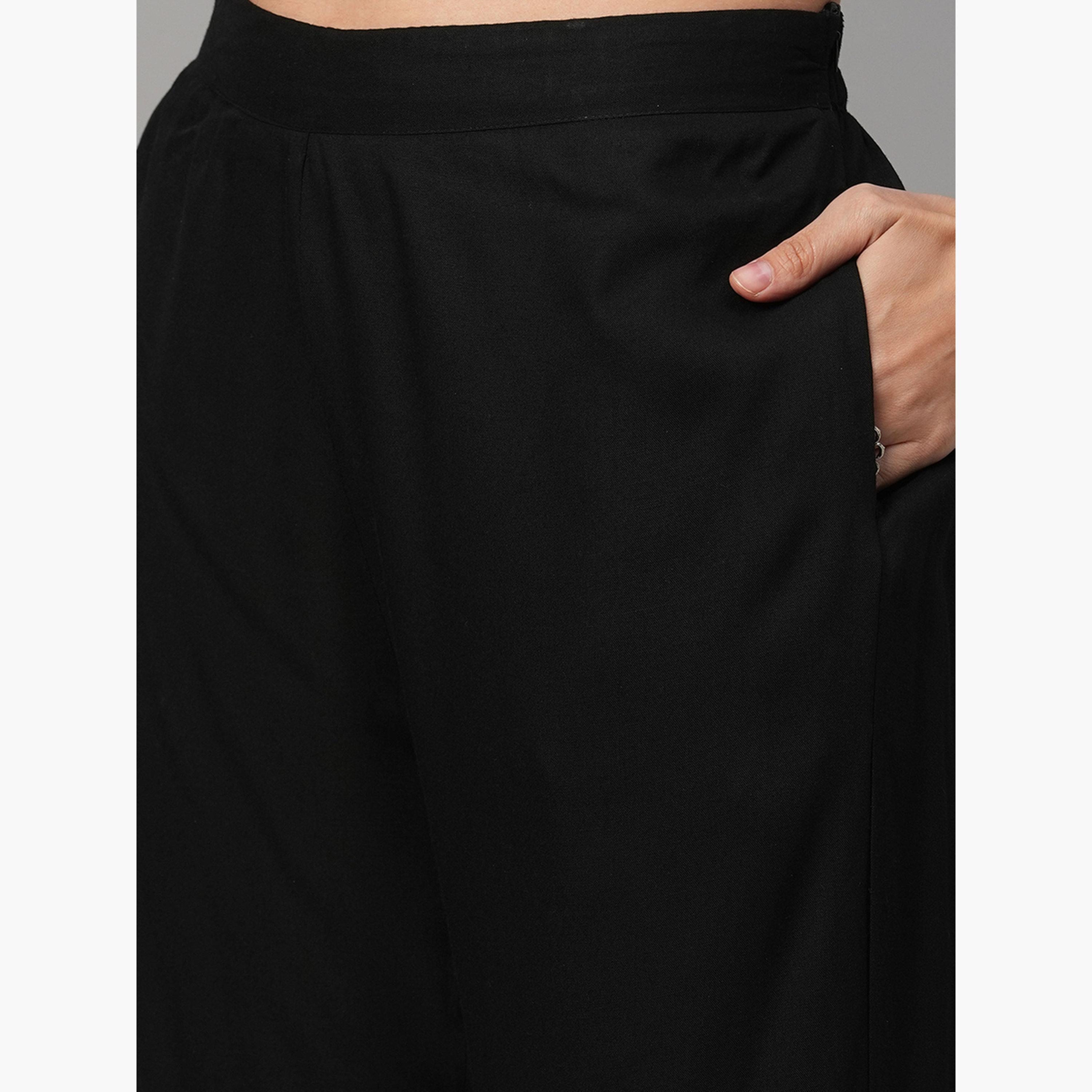 Globus X Styli Black Keyhole Ethnic Print Straight Kurta with Pants Set-women-clothing-ethnicwear-bottoms-pants-image-5