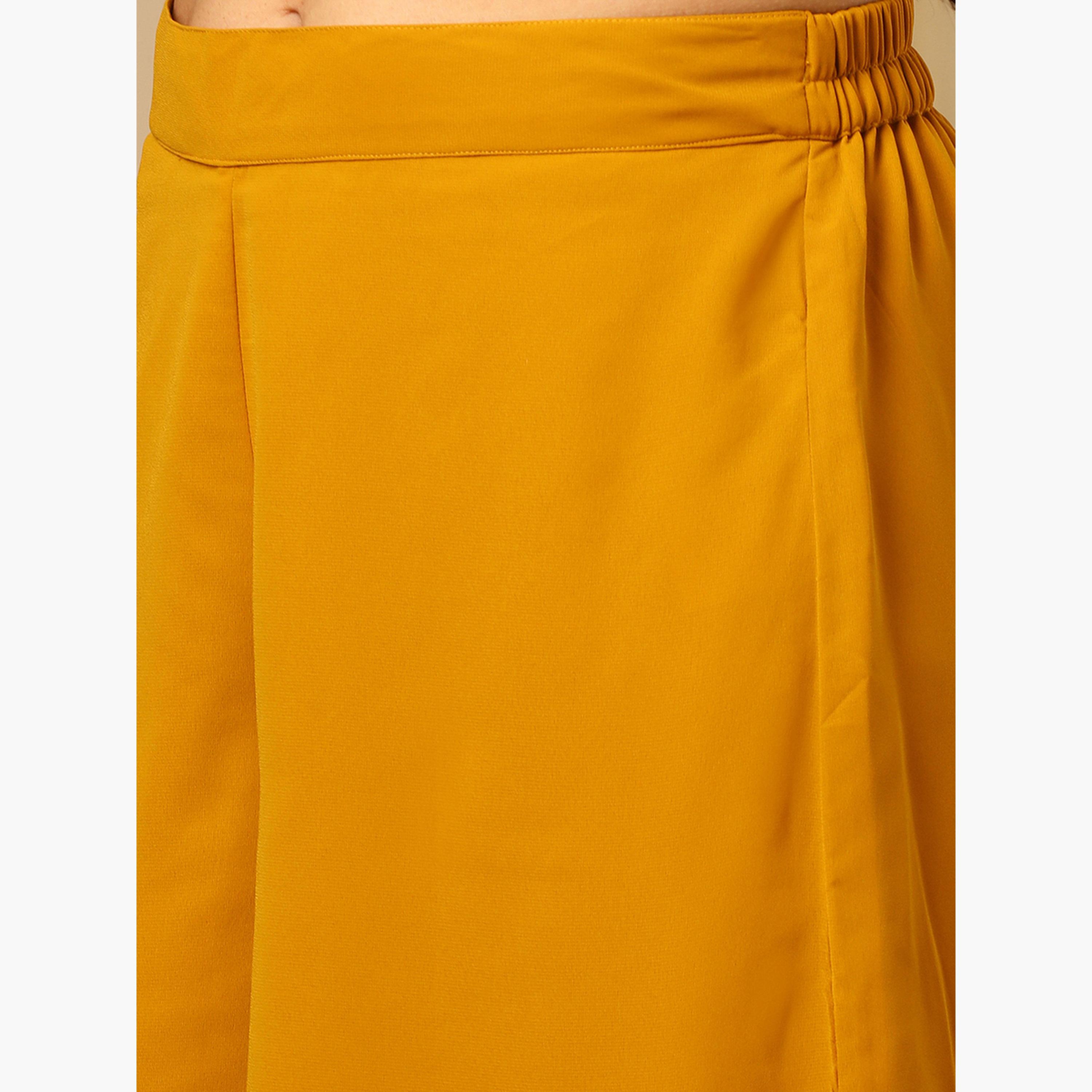 غلوبوص × ستايلي - كورتا (قميص طويل) وبنطال بالازو مطرز بالترتر من زاري أصفر-women-clothing-ethnicwear-bottoms-pants-image-5