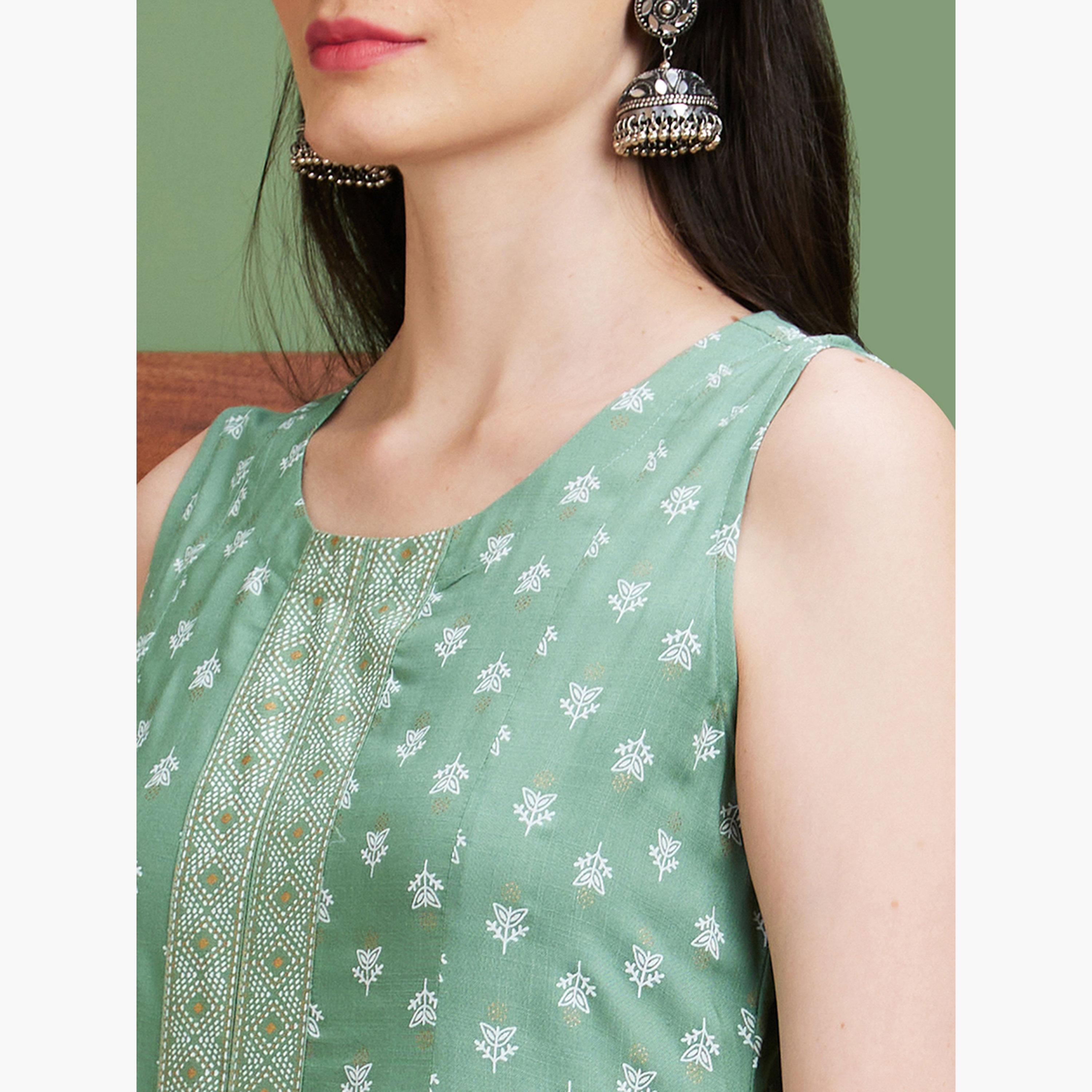 Globus X Styli Floral Print Front Slit Flared Hem Paneled A-Line Kurta-women-clothing-ethnicwear-kurtas-image-5