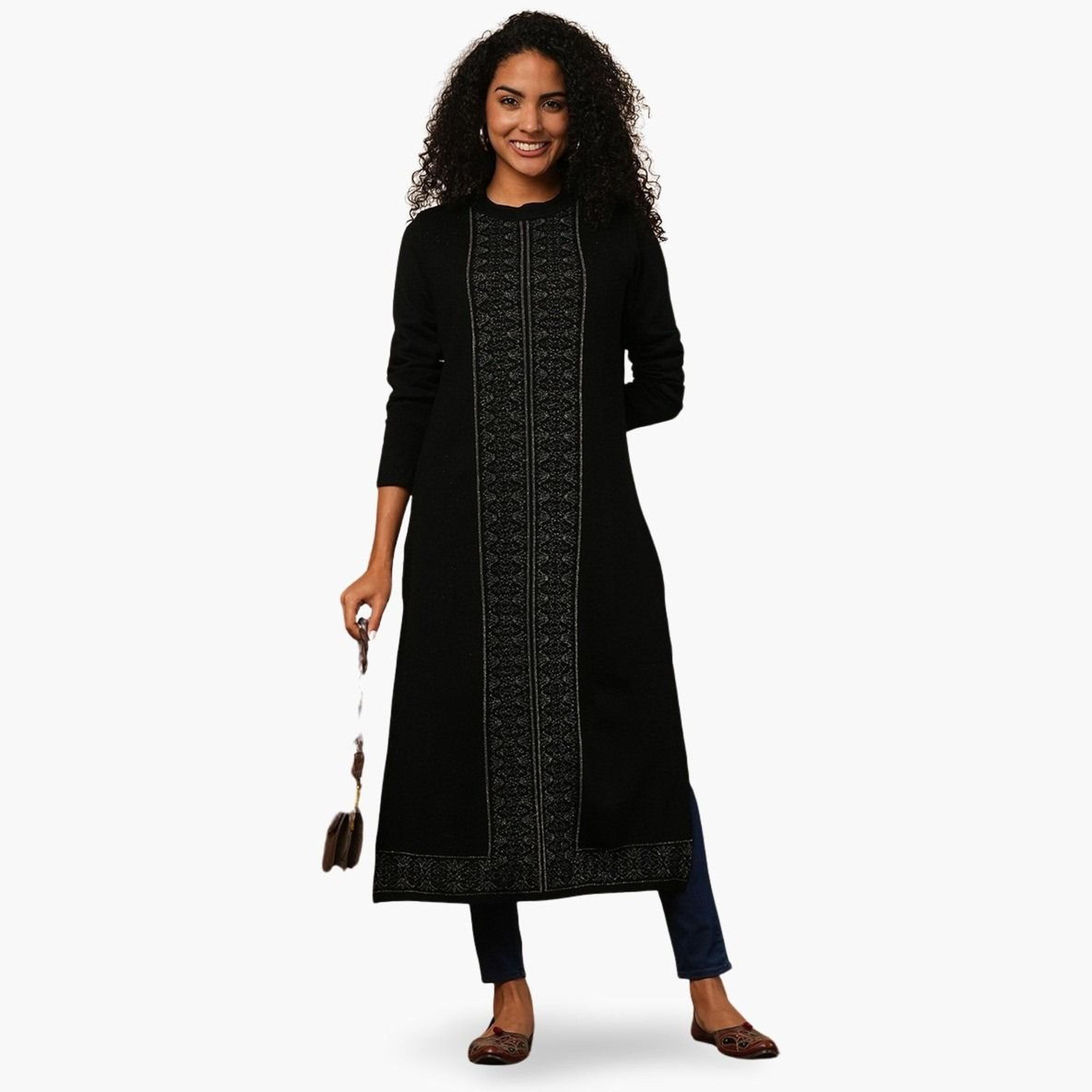 غلوبوص × ستايلي - كورتا (قميص طويل) شتوية فضفاضة محبوكة بنسج مناسب-women-clothing-ethnicwear-kurtas-image-1