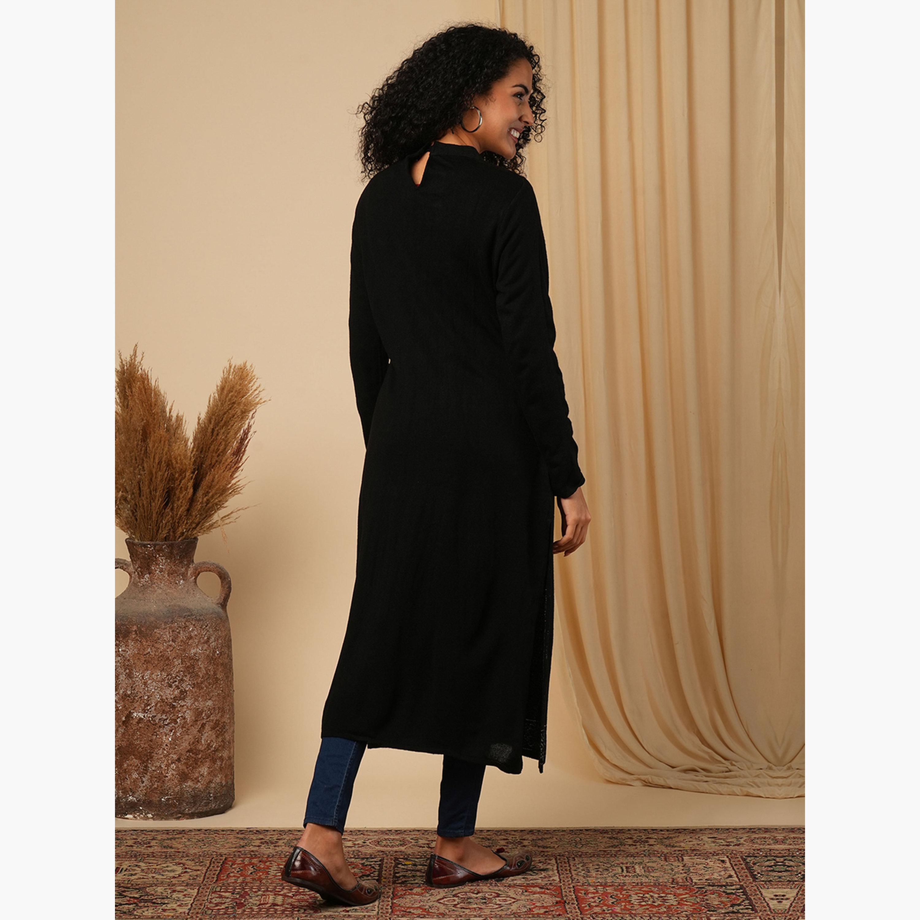 غلوبوص × ستايلي - كورتا (قميص طويل) شتوية فضفاضة محبوكة بنسج مناسب-women-clothing-ethnicwear-kurtas-image-3
