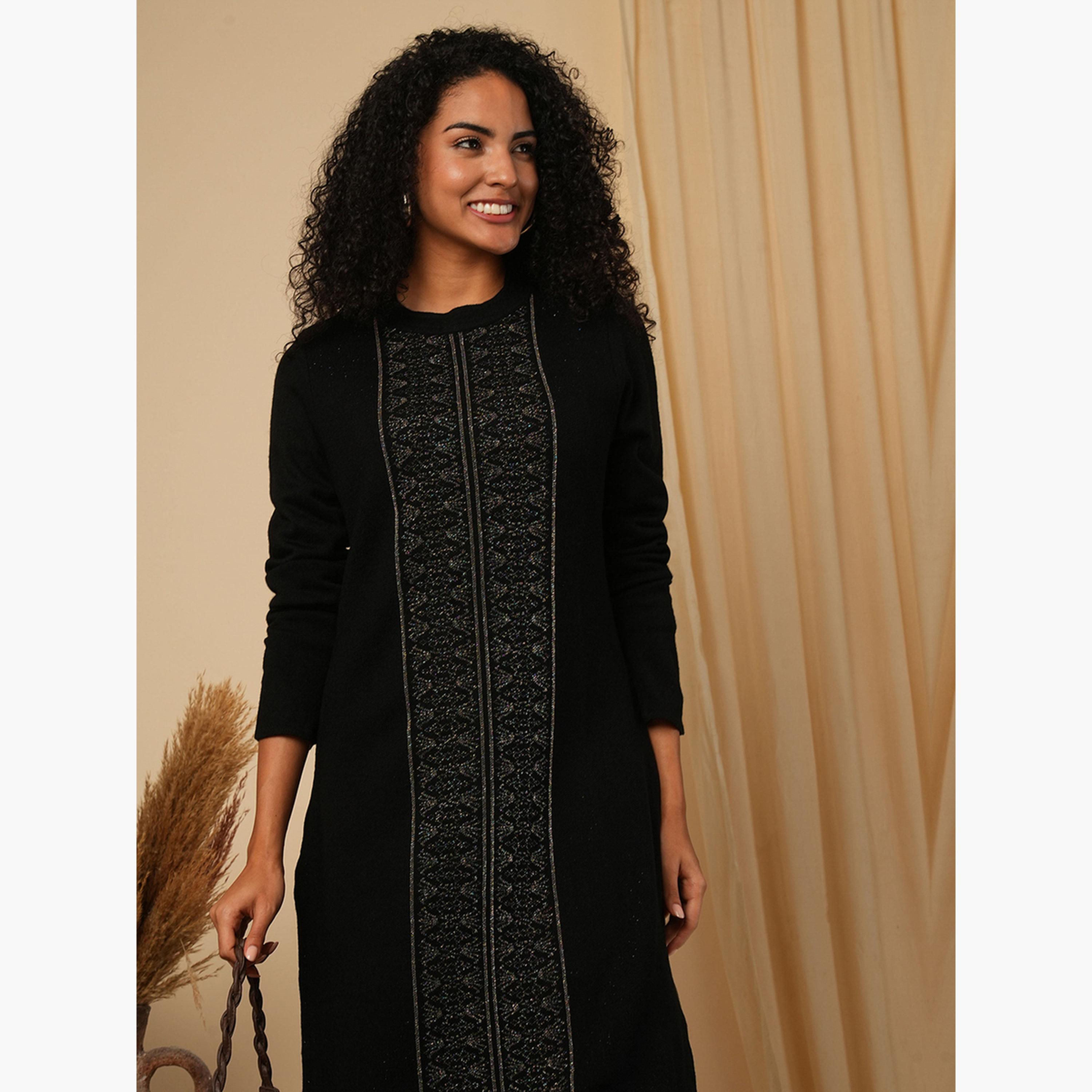غلوبوص × ستايلي - كورتا (قميص طويل) شتوية فضفاضة محبوكة بنسج مناسب-women-clothing-ethnicwear-kurtas-image-4