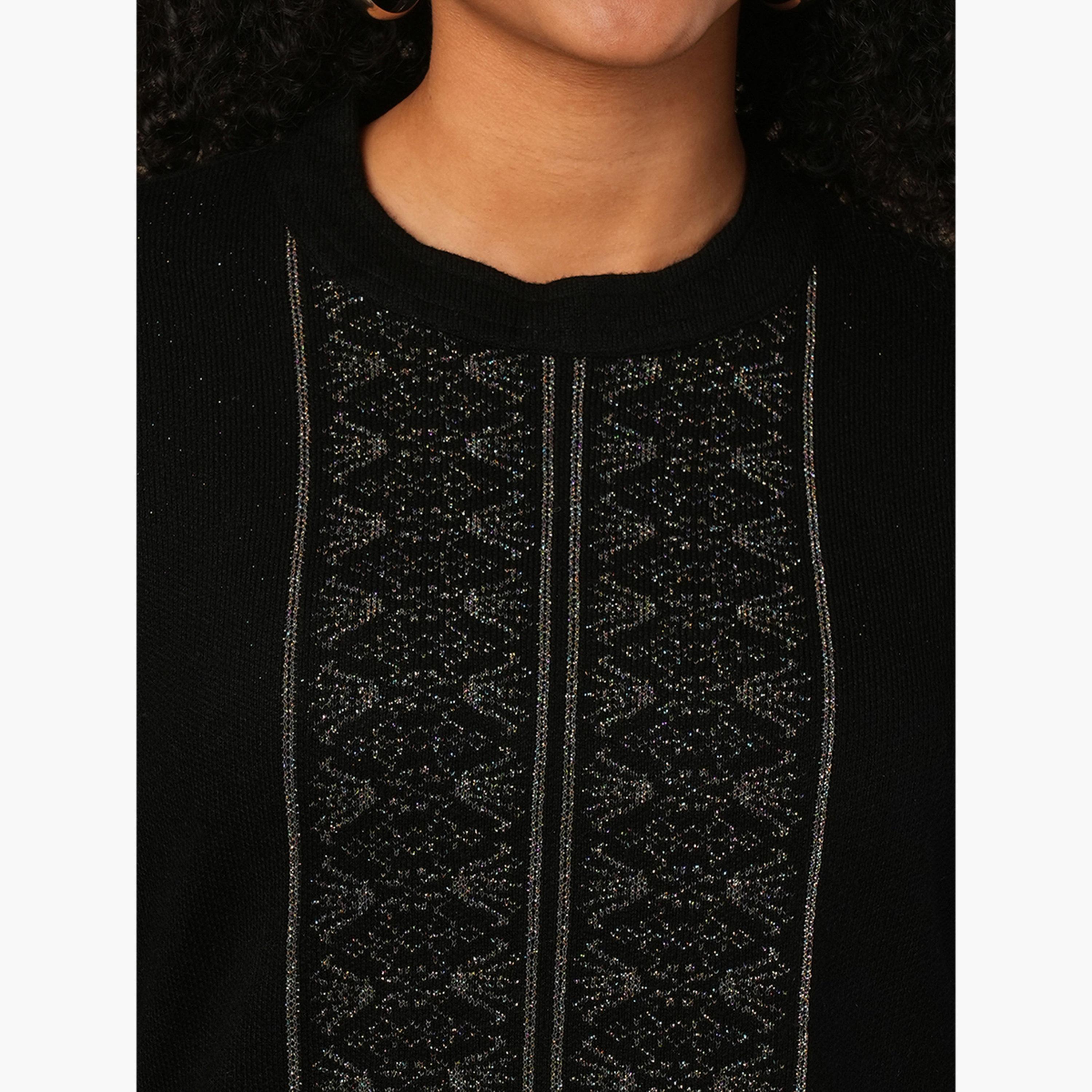 Globus X Styli Placement Weave Knitted Loose Fit Winter Wear Kurta-women-clothing-ethnicwear-kurtas-image-6