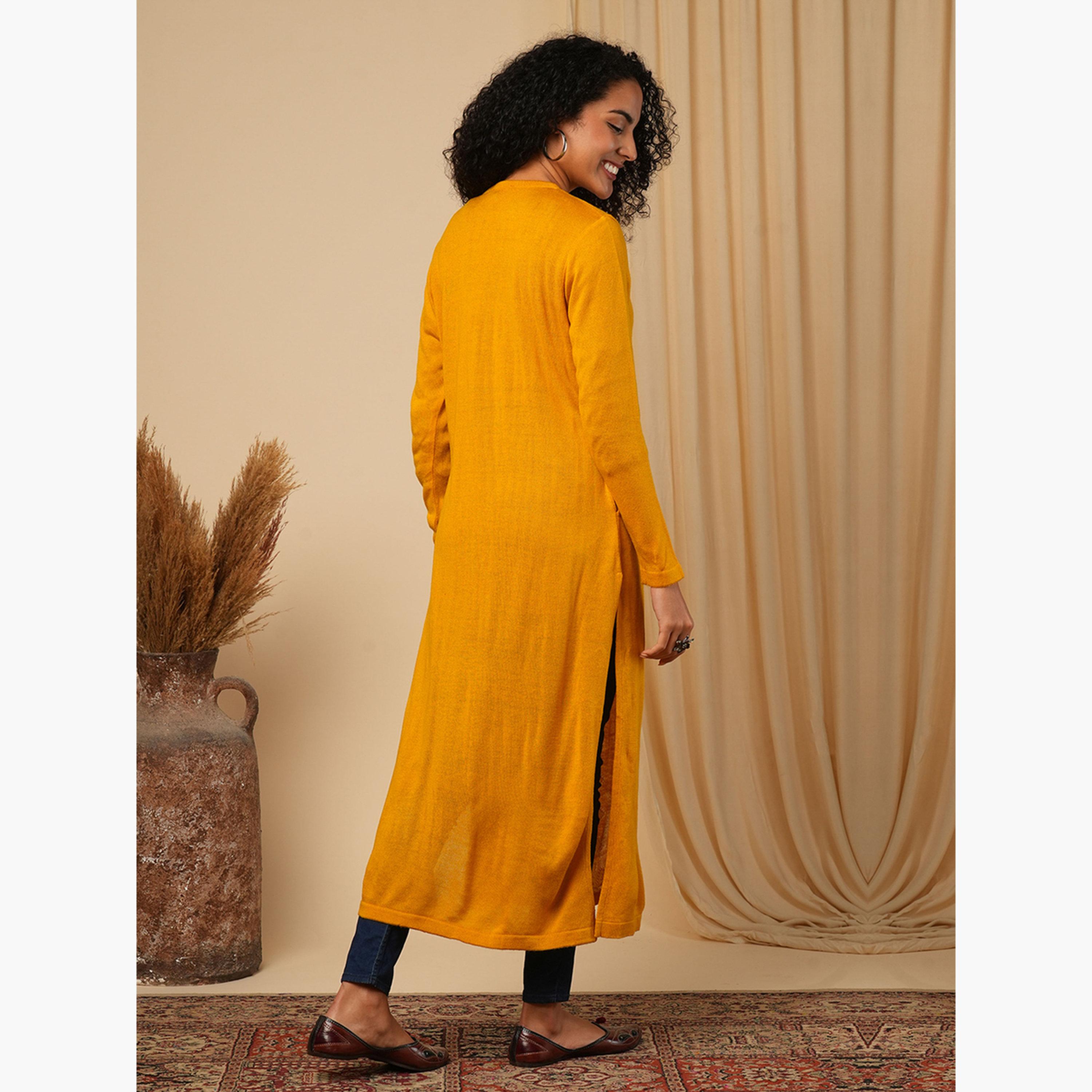 غلوبوص × ستايلي - كورتا (قميص طويل) شتوية فضفاضة محبوكة بطباعة هندسية-women-clothing-ethnicwear-kurtas-image-3