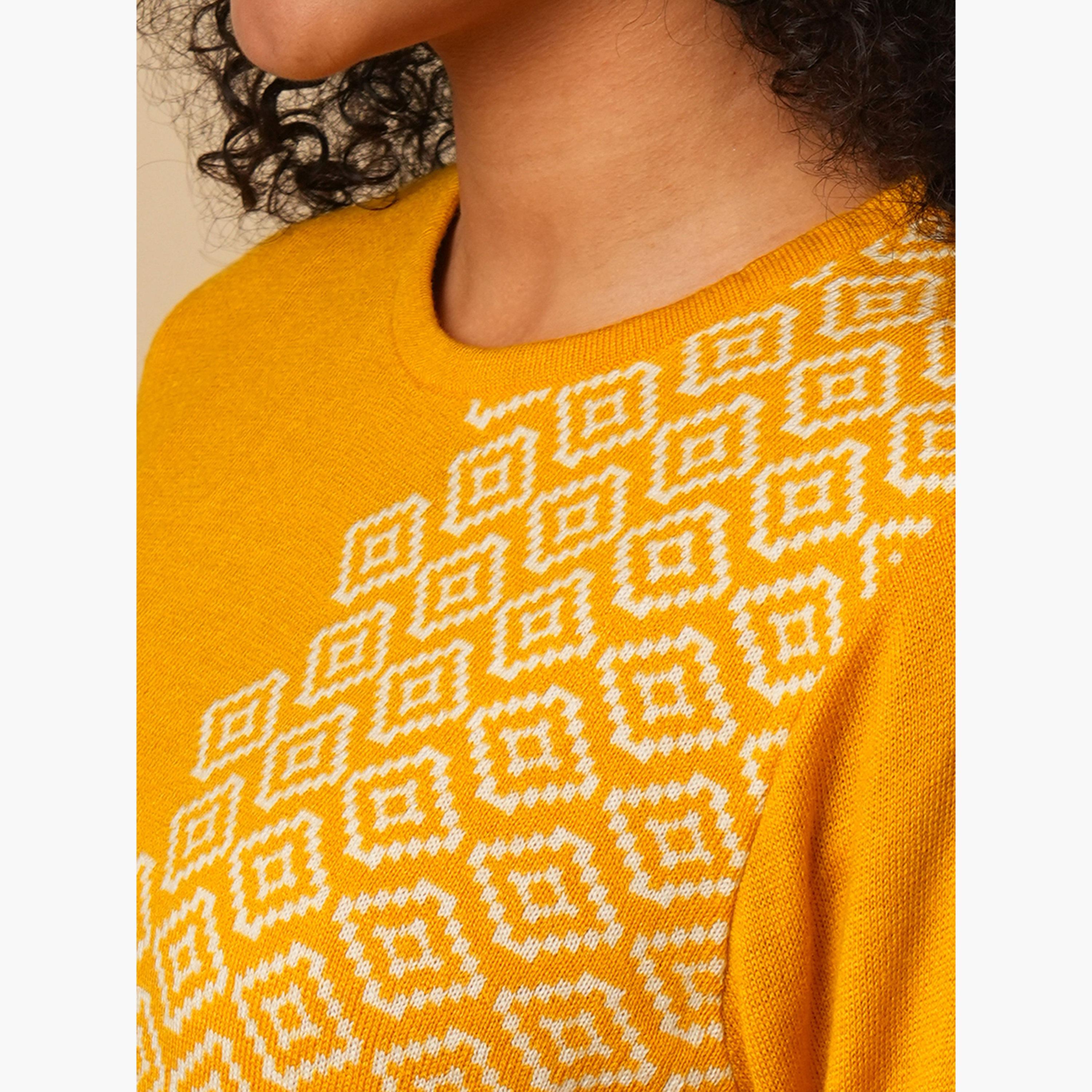 غلوبوص × ستايلي - كورتا (قميص طويل) شتوية فضفاضة محبوكة بطباعة هندسية-women-clothing-ethnicwear-kurtas-image-6