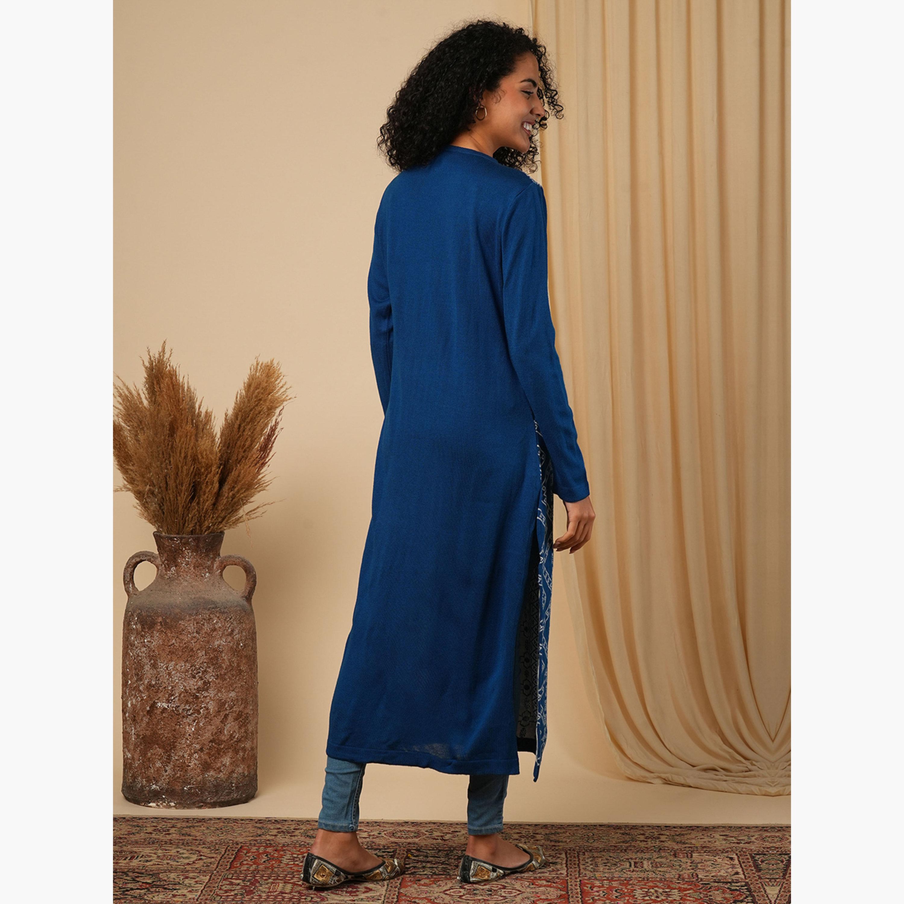 غلوبوص × ستايلي - كورتا (قميص طويل) شتوية فضفاضة بطول الساق مصنوعة من نسيج محبوك-women-clothing-ethnicwear-kurtas-image-3
