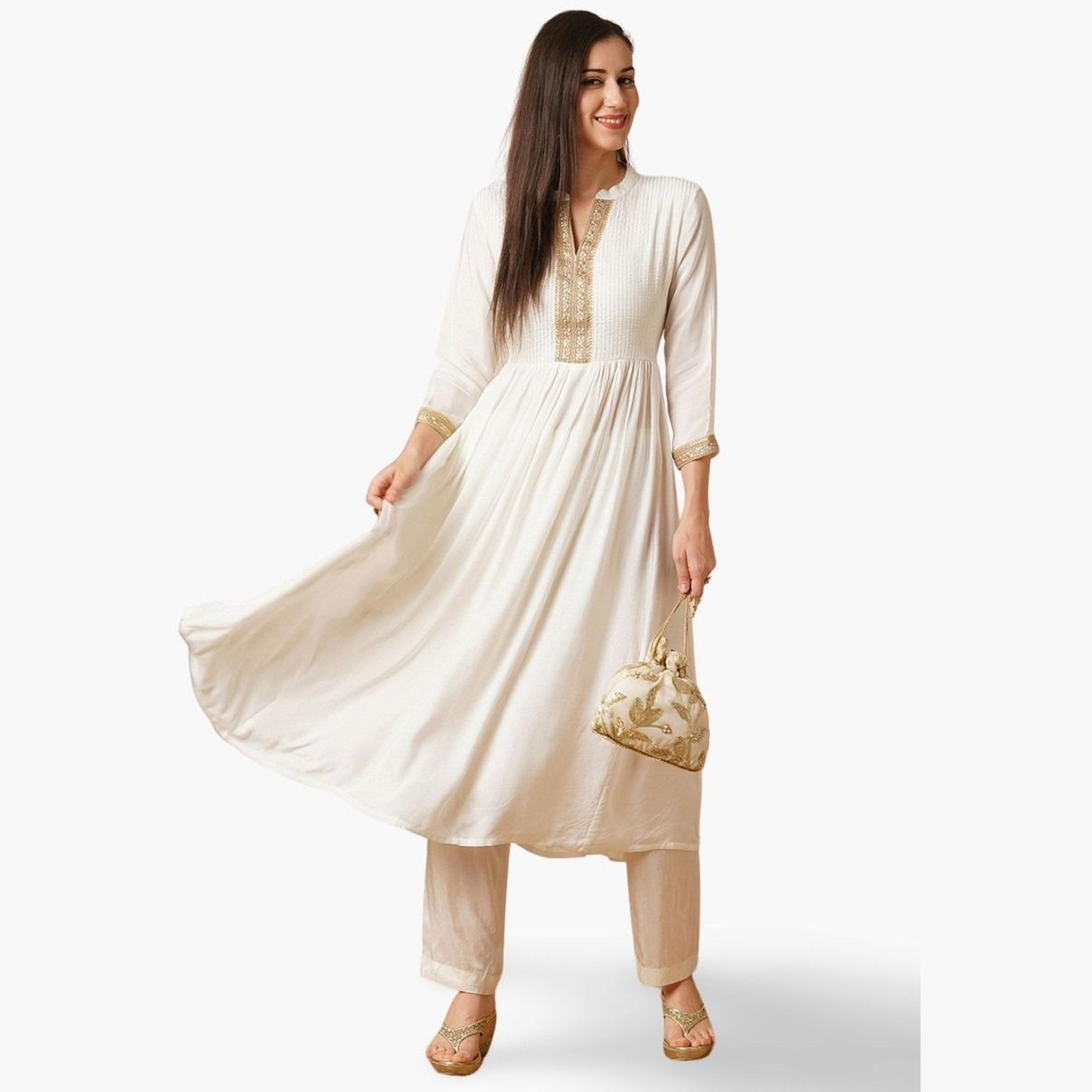Globus X Styli Mandarin Collar Gotta Lace Yoke A-Line Ethnic Kurta-women-clothing-ethnicwear-kurtas-image-1