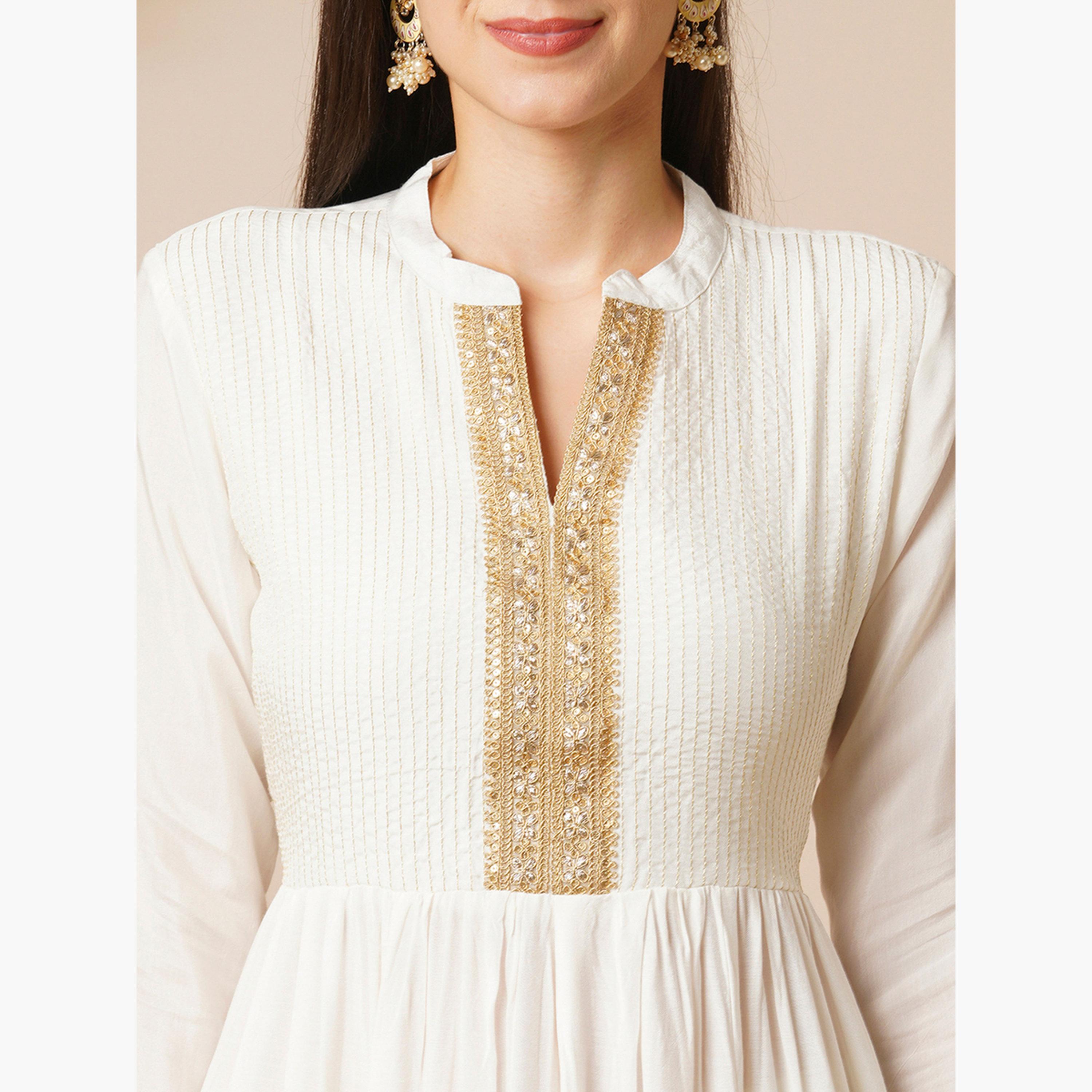 Globus X Styli Mandarin Collar Gotta Lace Yoke A-Line Ethnic Kurta-women-clothing-ethnicwear-kurtas-image-5
