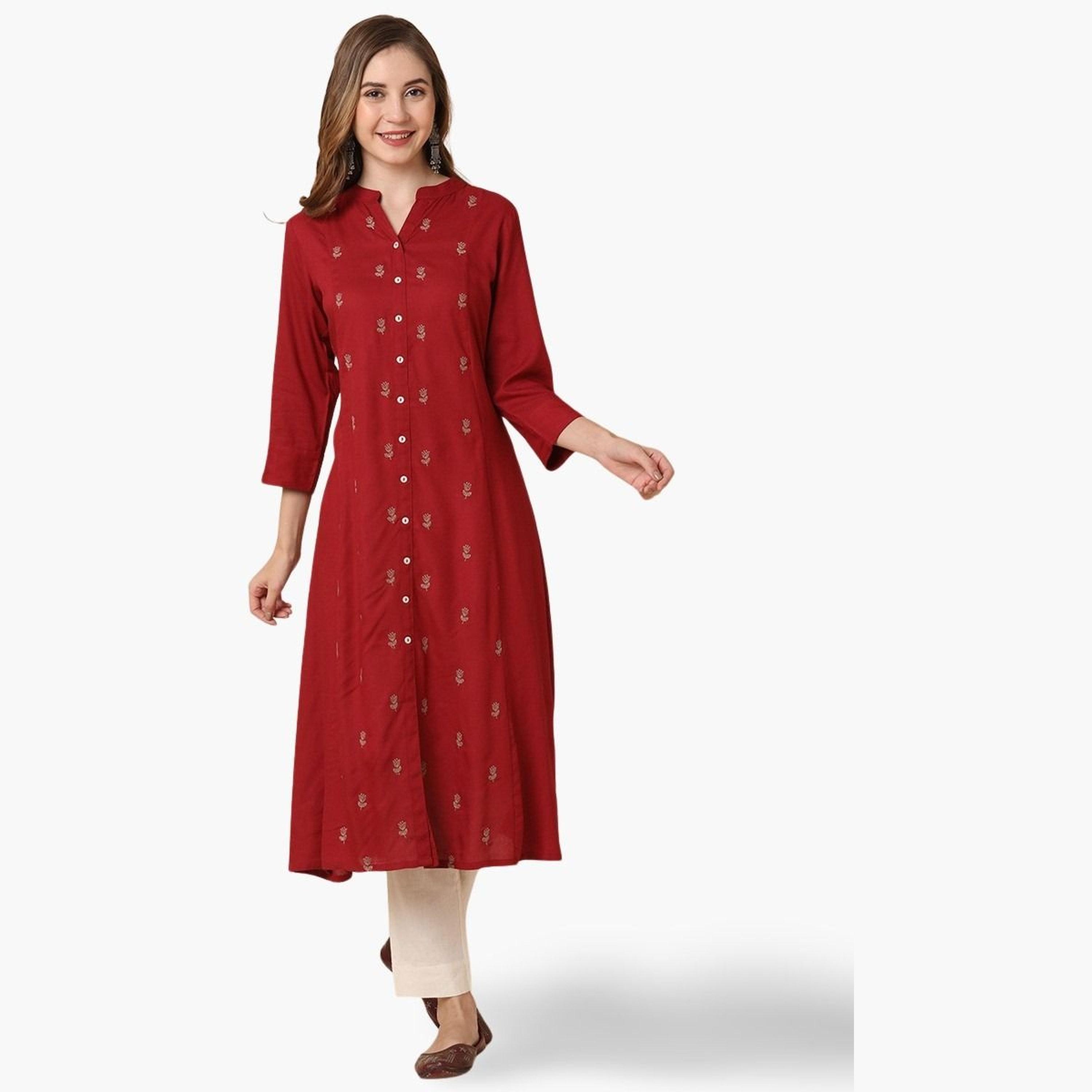 Globus X Styli Mandarin Collar Floral Embroidered Panelled A-Line Kurta-women-clothing-ethnicwear-kurtas-image-1