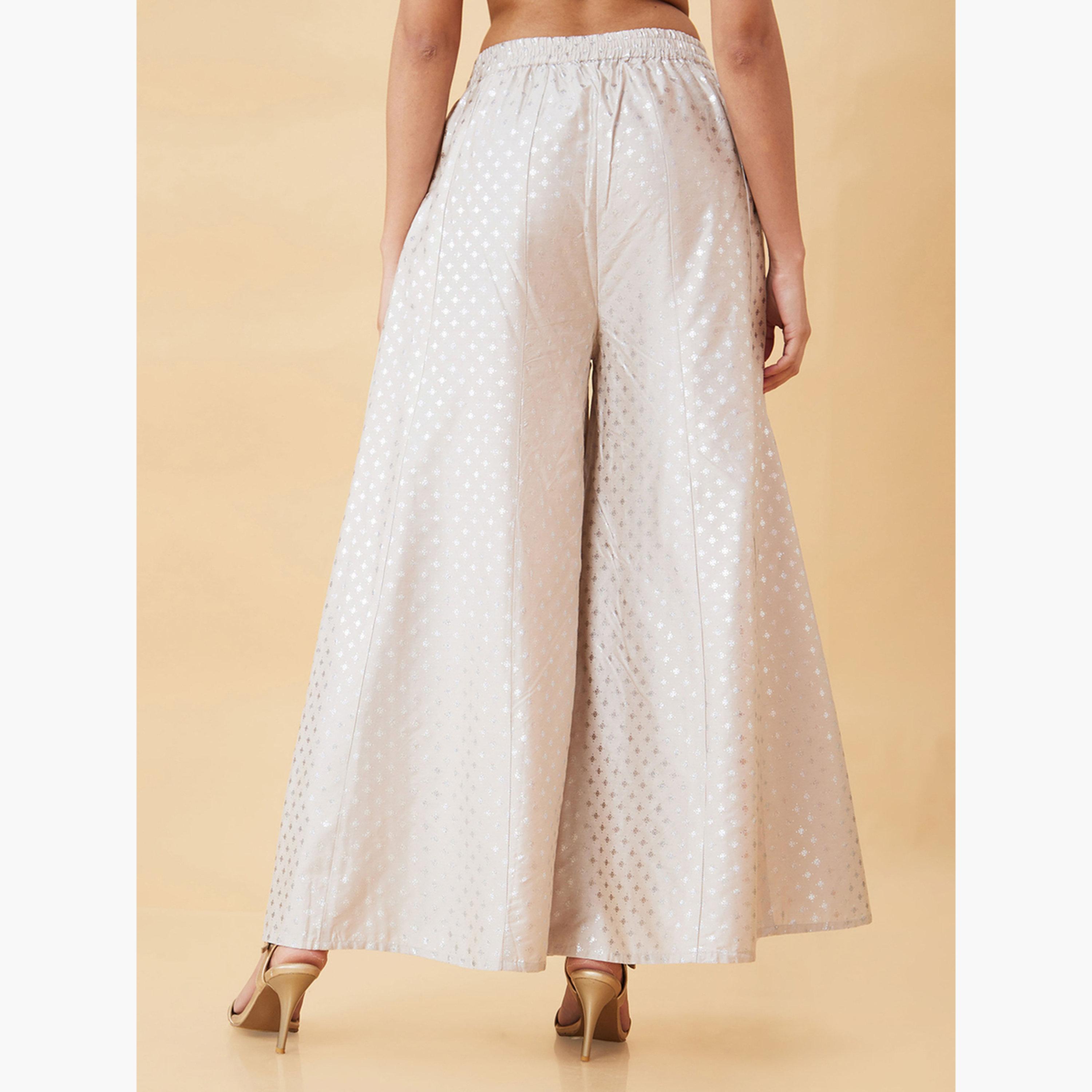 غلوبوص × ستايلي - بنطال بالازو واسع الساق طبعة رقائق معدنية-women-clothing-ethnicwear-bottoms-palazzos-image-3